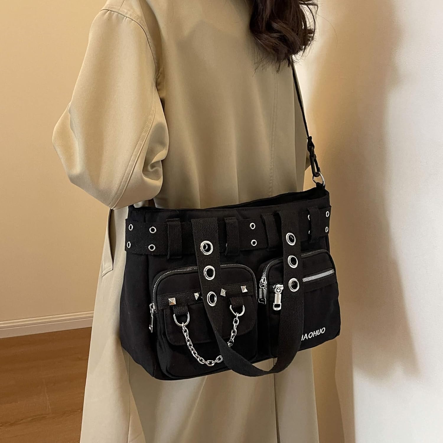 Steampunk Goth Messenger Bag, Fashion Punk Gothic Shoulder Bag - Image 3