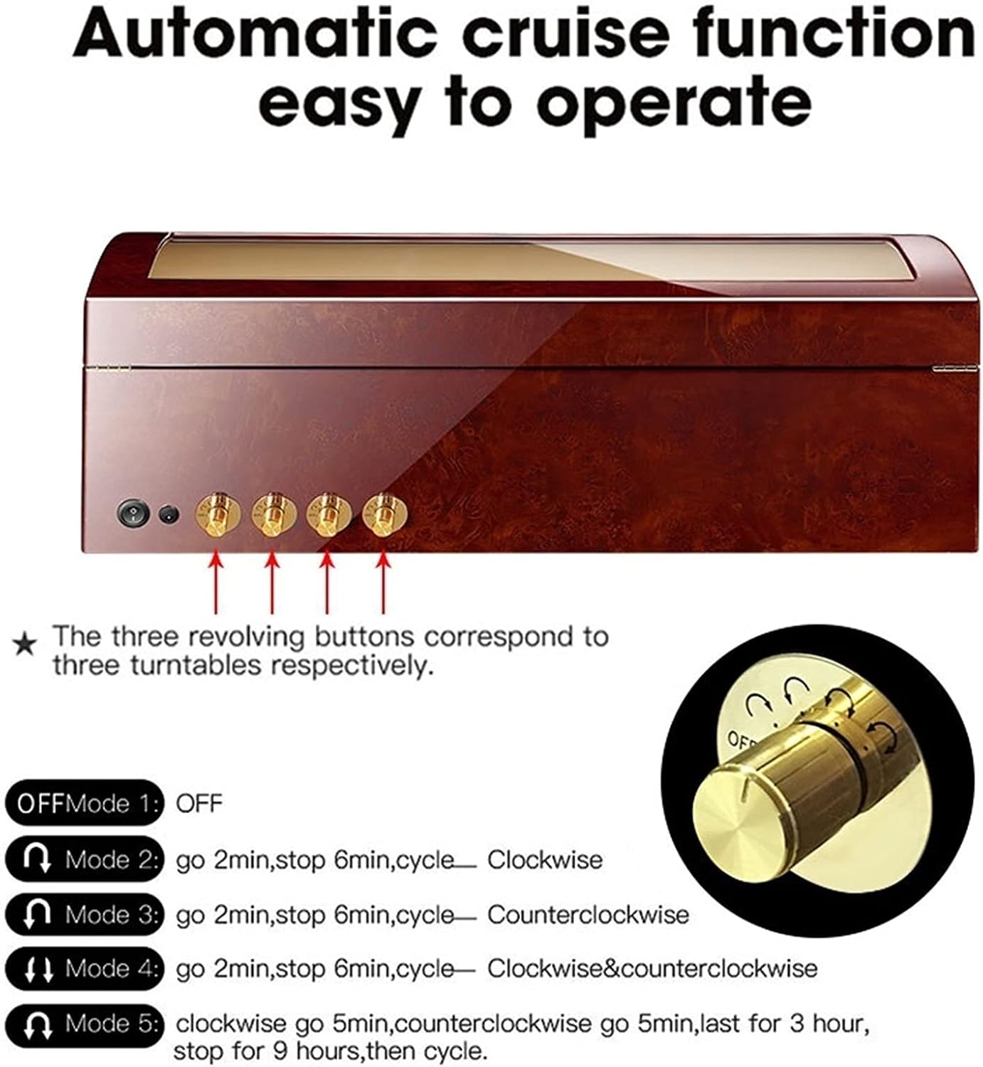 Automatic Watch Winder Display Box with Extra Storage, Wooden Piano Finish, Silent Motor, Flexible Pillows - Ideal for Luxury Watches & Collectors image 4