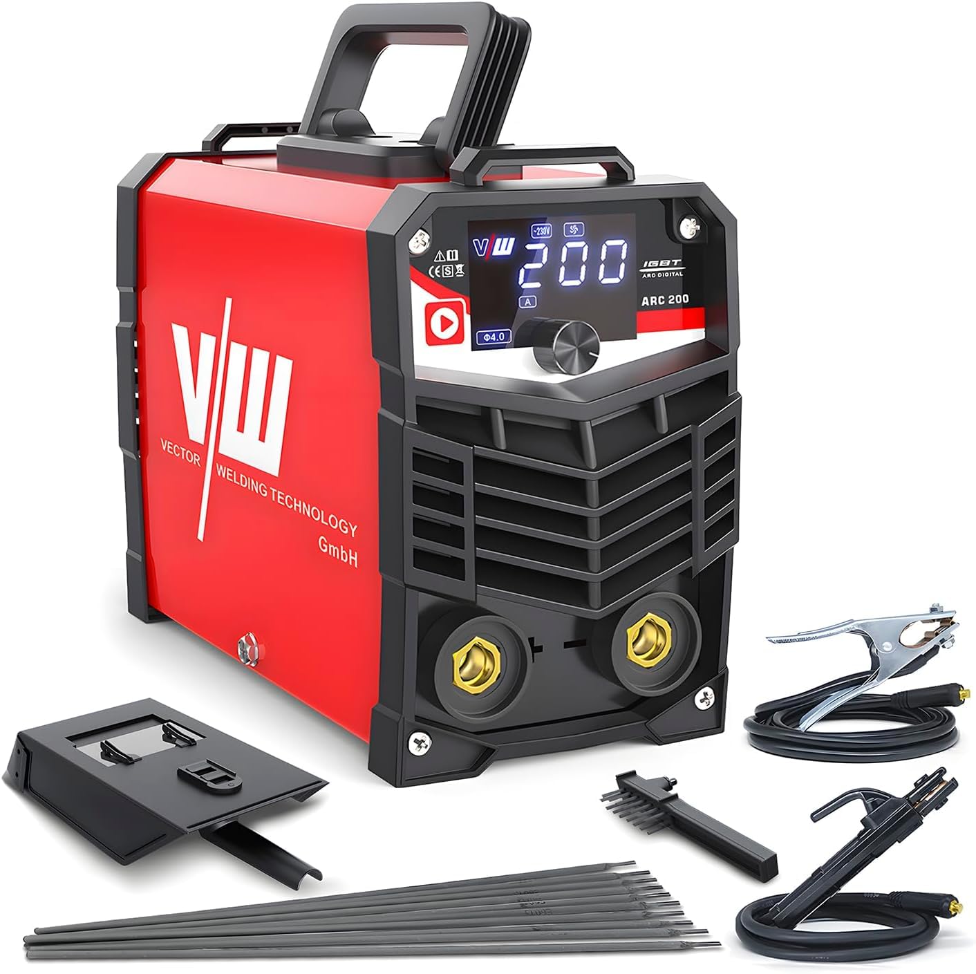 VECTOR WELDING MMA Electrode Welder 200A Set, Portable Inverter Welding Machine with IGBT Technology, LED Display, MMA/STICK, ARC 200 Welding Set