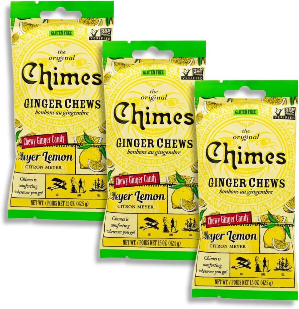 Seasonal Original Chimes Ginger Chews Meyer Lemon Chewy Candy, 1.5 Oz (Pack of 3)