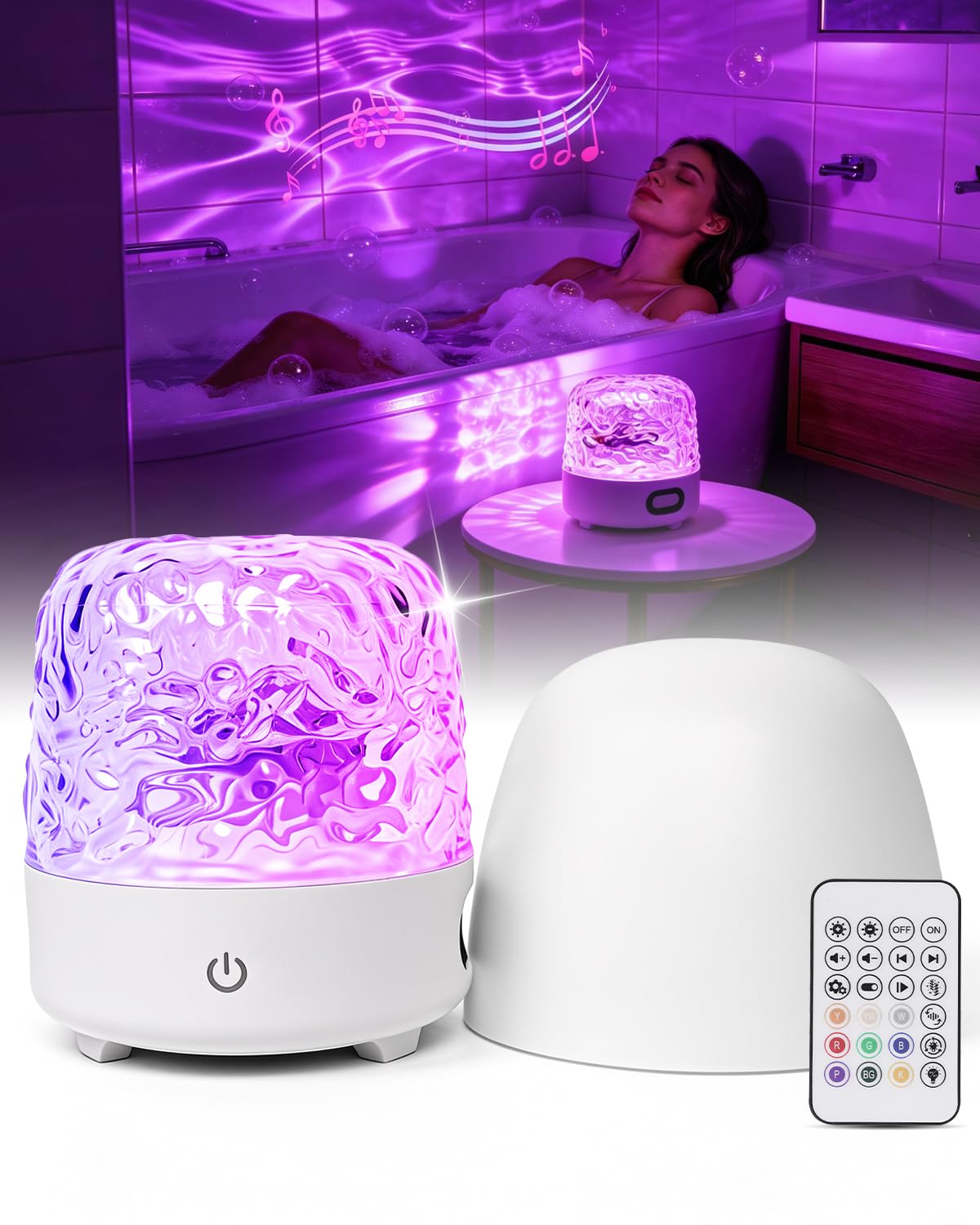 Spa-Like Shower Lamp, 16 RGB Color Ocean Wave Lamp with Bluetooth Speaker