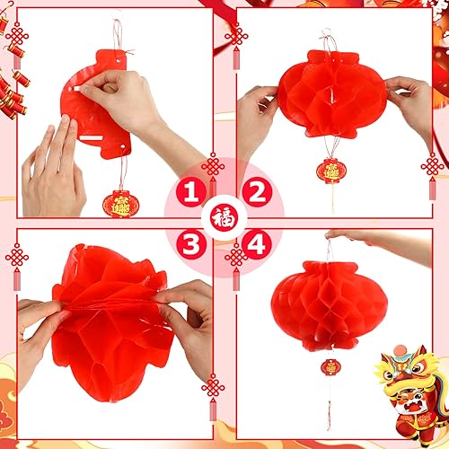 Miniatura 4 de Tuanse 30 faroles LED de Año Nuevo chino, incluyen flor de cerezo, farol de papel rojo japonés, linterna LED para festival de primavera de Año Nuevo