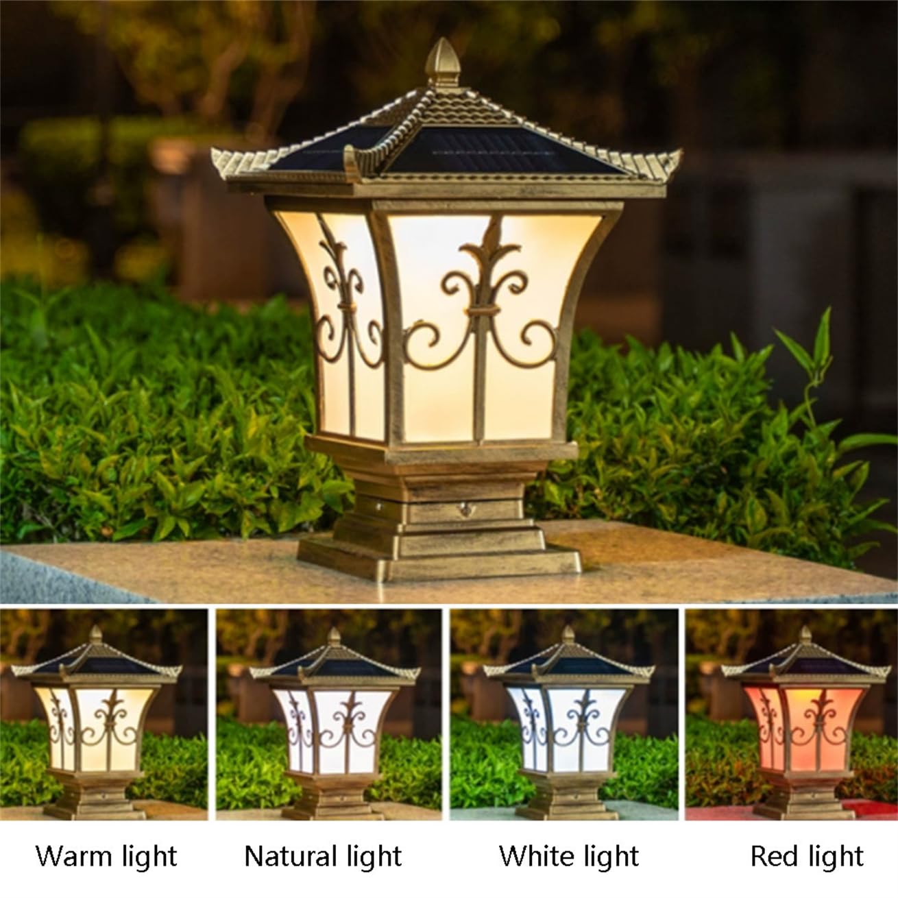 Duża solarna lampa podłogowa LED w kształcie kolumny, brązowy aluminiowy klosz i akrylowe lampiony w stylu vintage, idealna do ogrodów, tarasów i chodników (1 sztuka)
