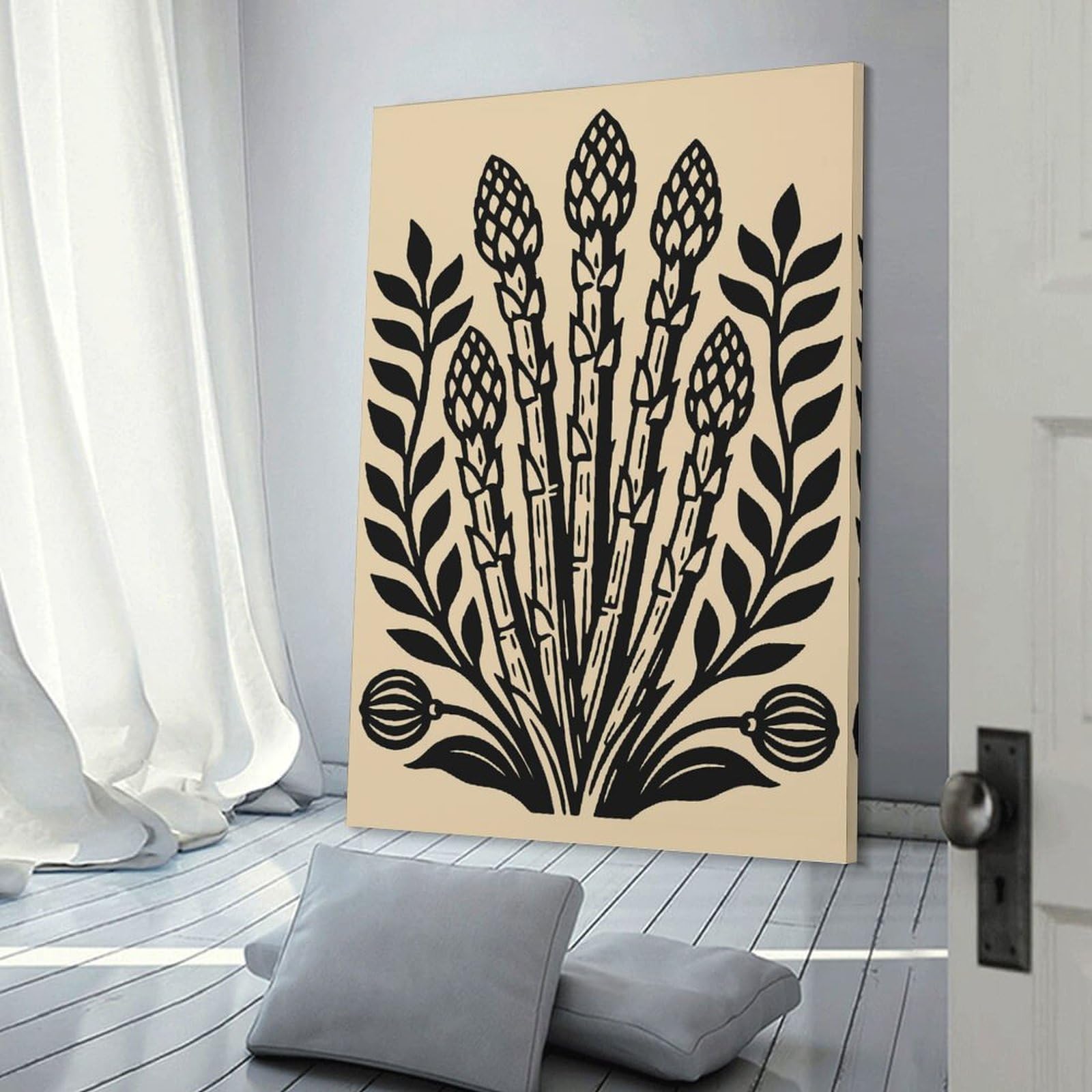 Junmoney Asparagus And Floral Illustration Wall Art Print 20x30inch(50x75cm), for Home, Office, Studio Or Guest Room, A Flexible Wall Accent for Shared Spaces