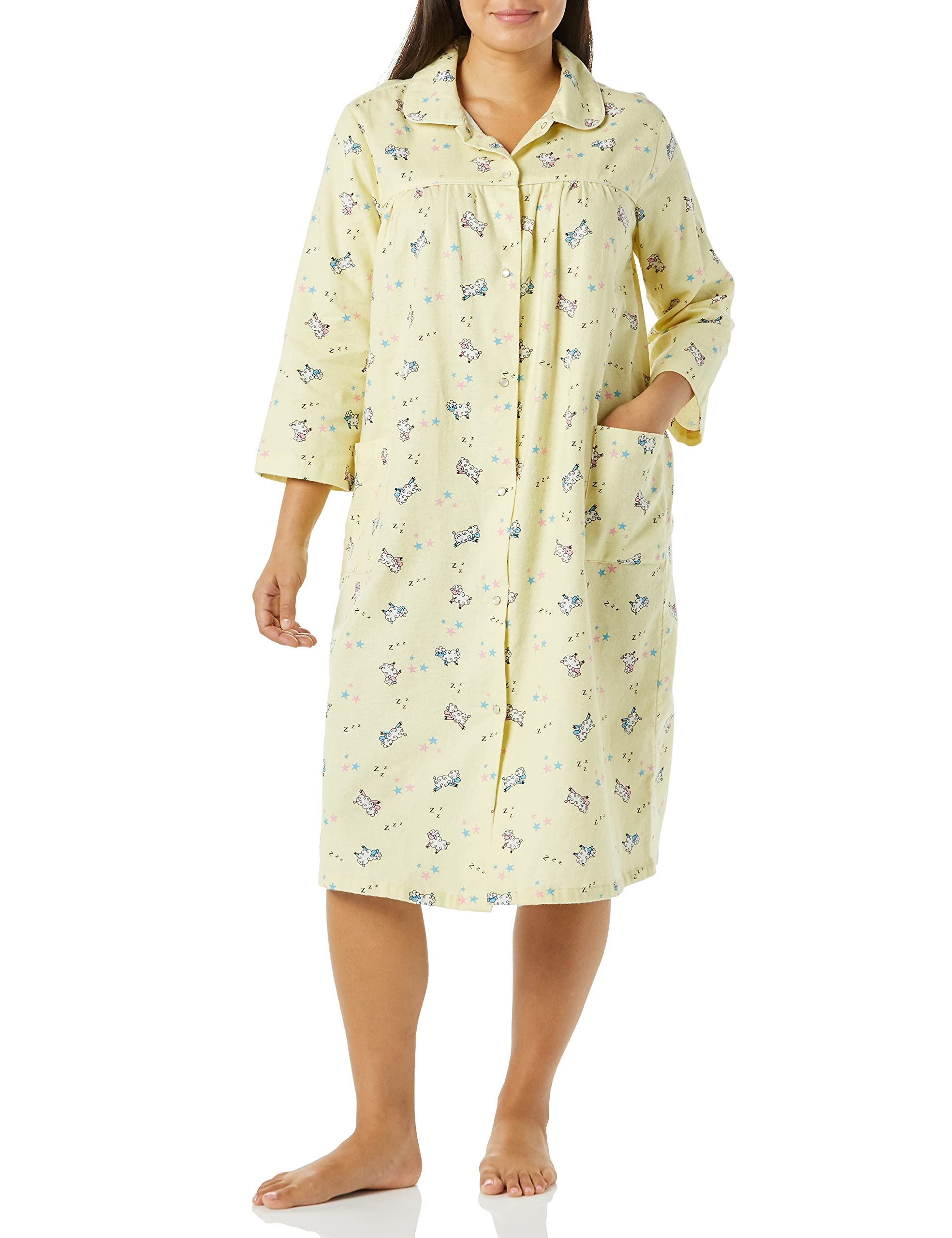 AmeriMarkSoft Flannel Cotton Duster Robe Housecoat with Snaps and Patch Pockets