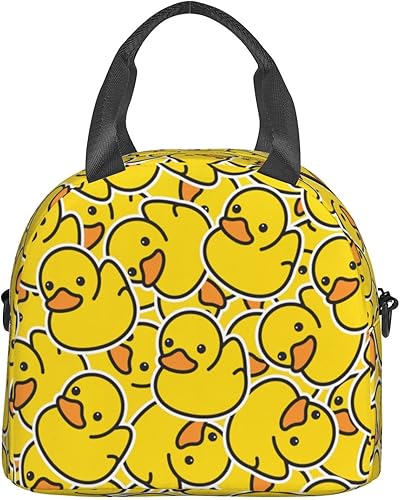 Miniatura 2 de Bonita bolsa de almuerzo de pato de goma con diseño de patos amarillos, reutilizable, aislada, bolsa de almuerzo con correa ajustable para el