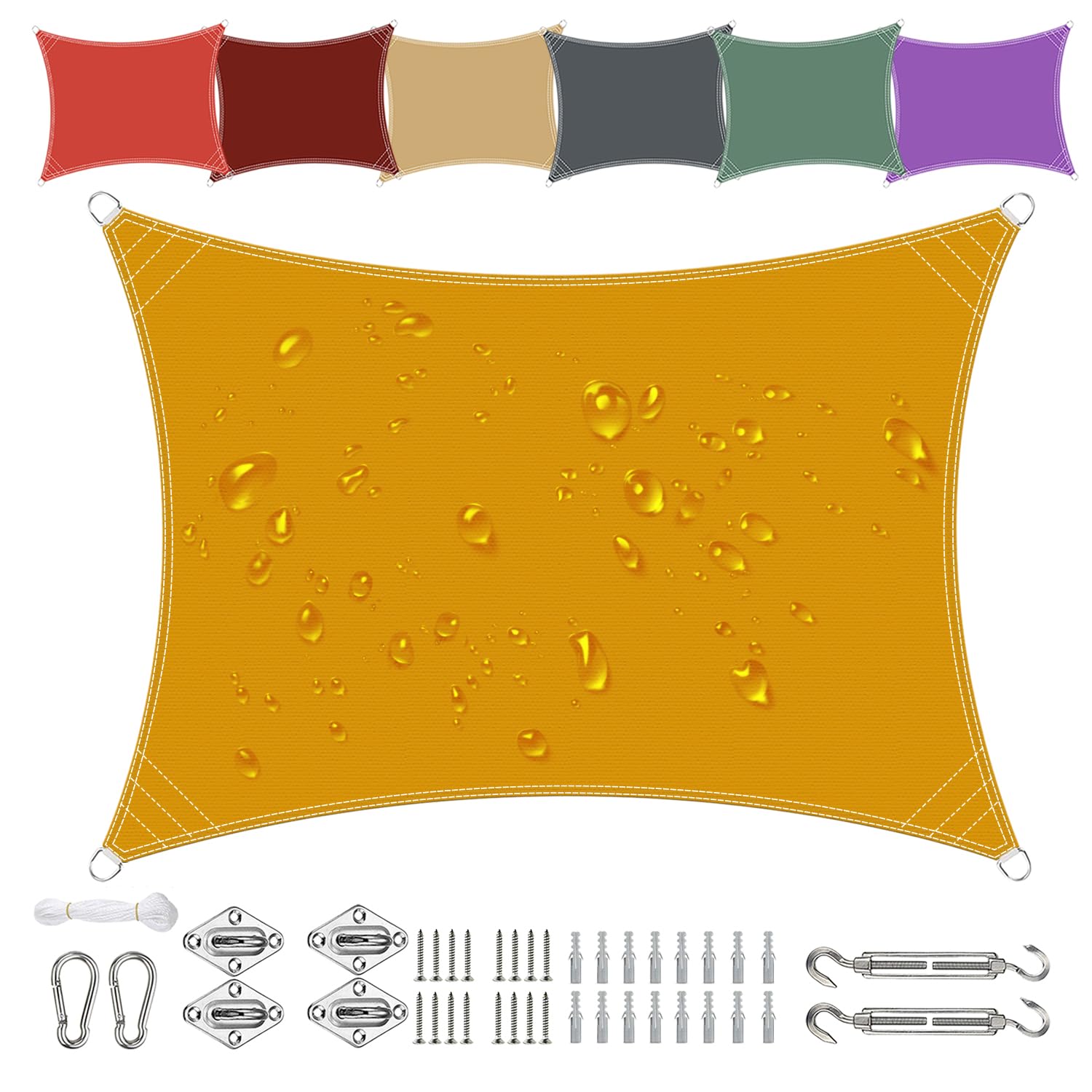 Sichtschutz Rectangle Water Resistant 2.4x2.4M, Waterproof Awning, 90% Sunscreen Effect, With Free Rope, for Outdoor Garden Patio Yard Party - mango yellow — image 1