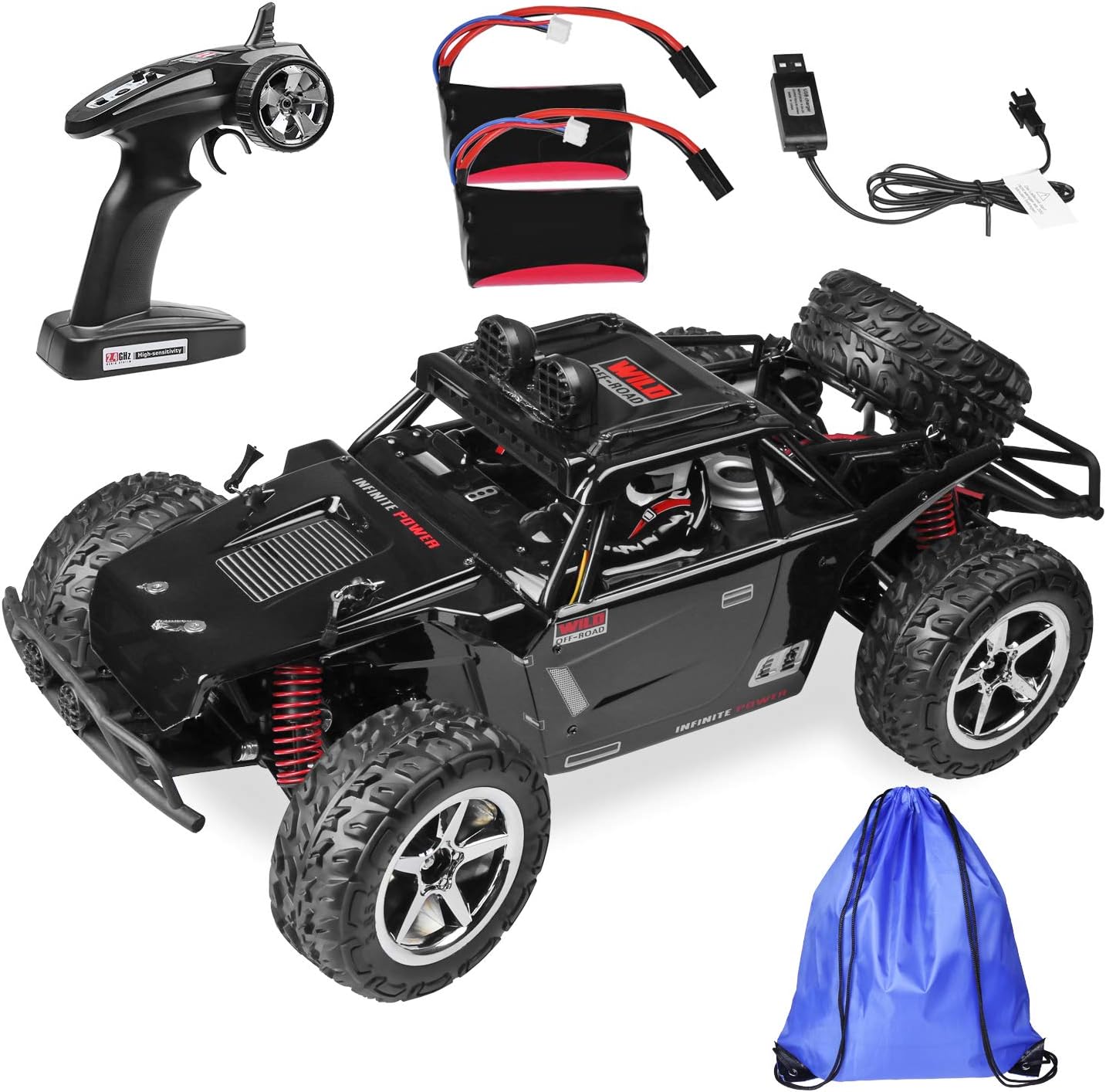 RC Car Remote Control Car RC Buggy Racing Truck- 4 WD 2.4Ghz Off-Road 1:12 RC Car with 2 Rechargeable Battery &Storage Bag (Black)