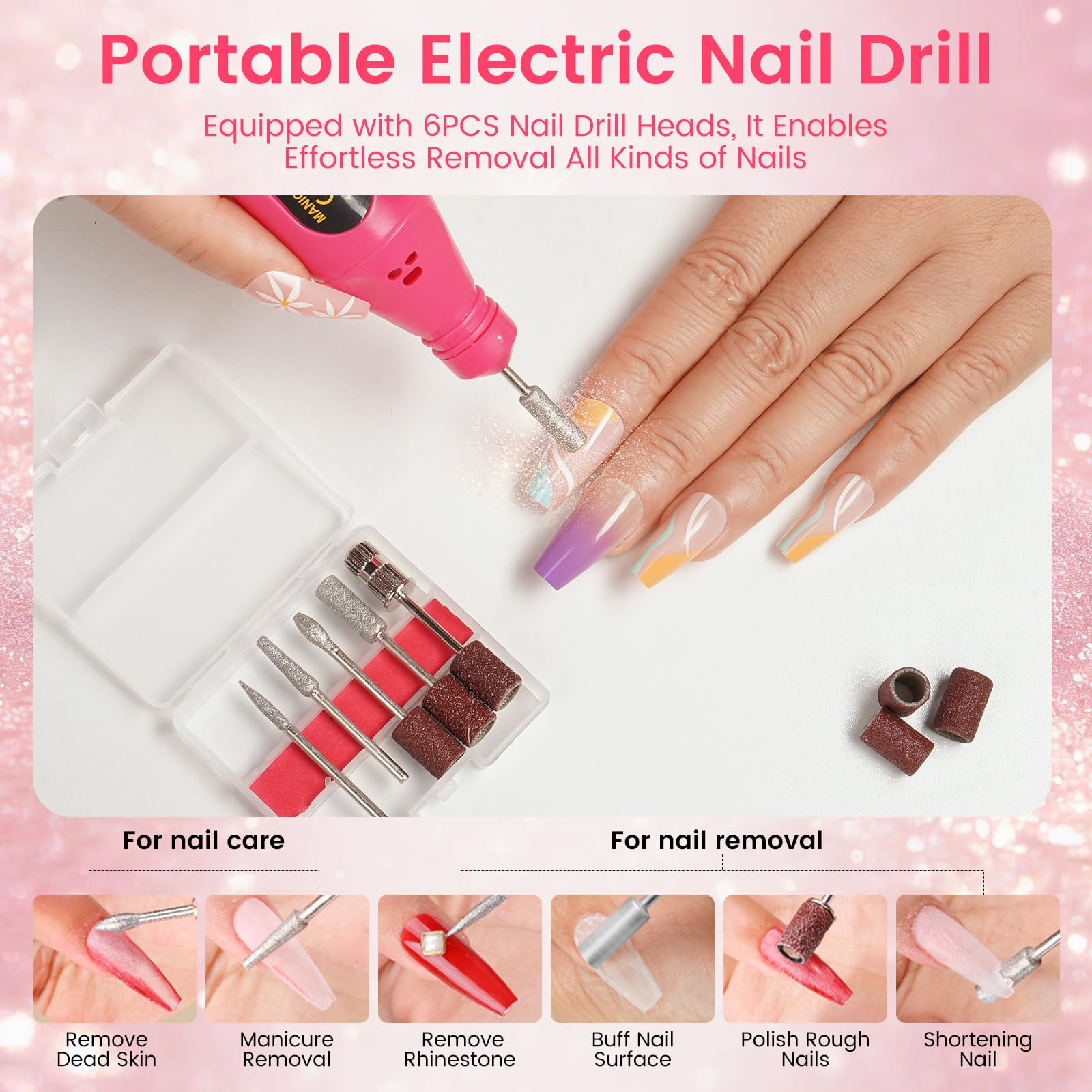 Kit de Uñas Acrílicas para Principiantes Completo: 4 Colores Acrilico Para Uñas con Dedo de Práctica Taladro Lámpara UV - Kit Uñas Semipermanentes Extensión con Bolsa Glitter