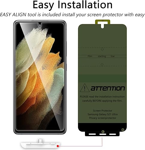 Miniatura 24 de LYWHL Paquete de 2 + 2 protectores de pantalla de privacidad para Samsung Galaxy S23 Ultra (no de vidrio), película flexible antiespía compatible