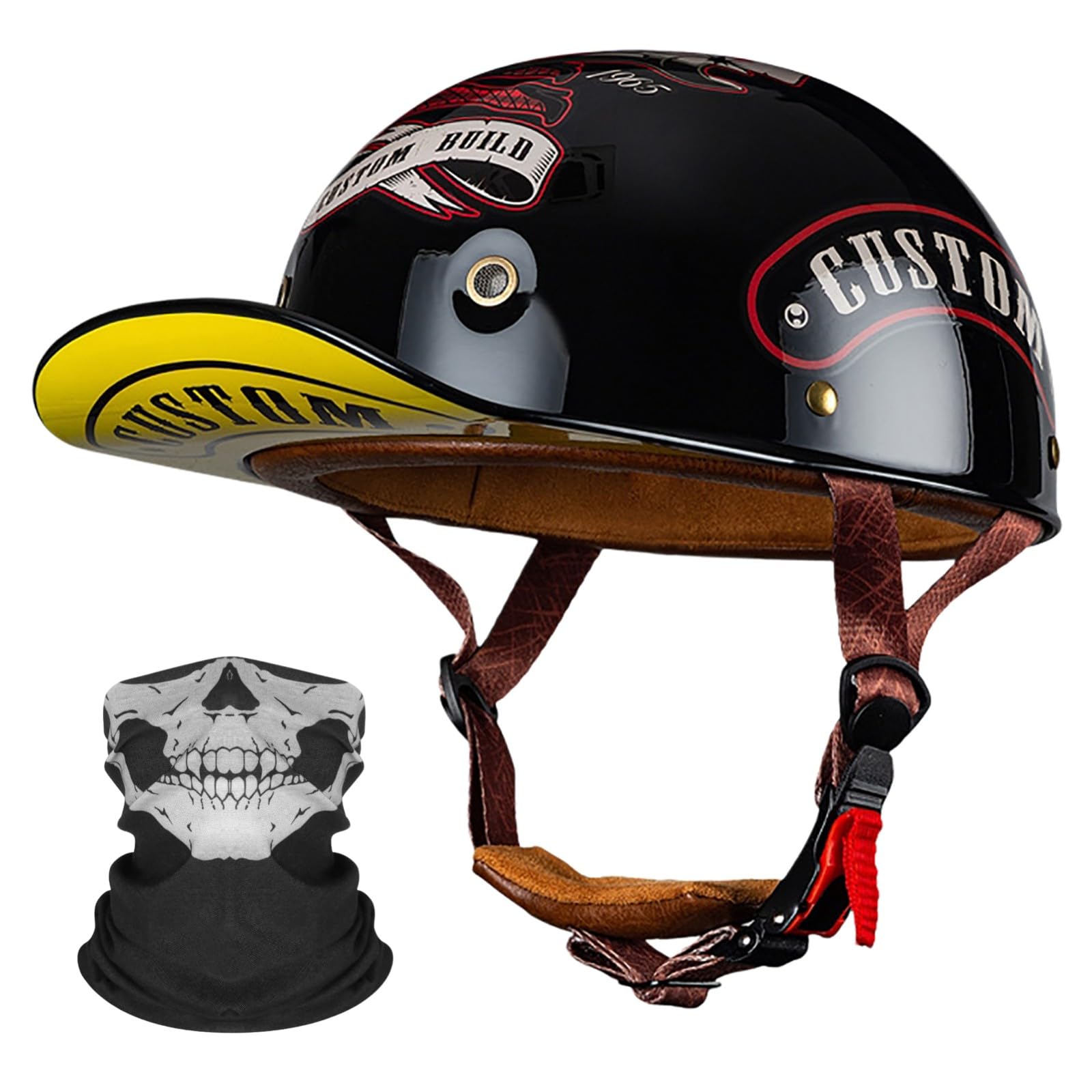 Czapka baseballowa w stylu vintage, półotwarty kask motocyklowy dla mężczyzn i kobiet, homologacja ECE 2205, retro otwarty kask motocyklowy do cruiser, choppera i skutera.