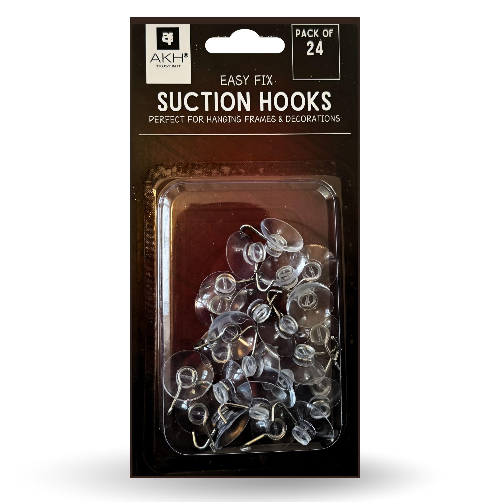 AKH® Clear Suction Hooks | Pack of 24 | 2.2cm Rubber Sucker Pads with Metal Hook | Strong Hanging Hook for Christmas Hanging Decorations Signs Mirror Glass Kitchen Bathroom Wall Festivals Decorations