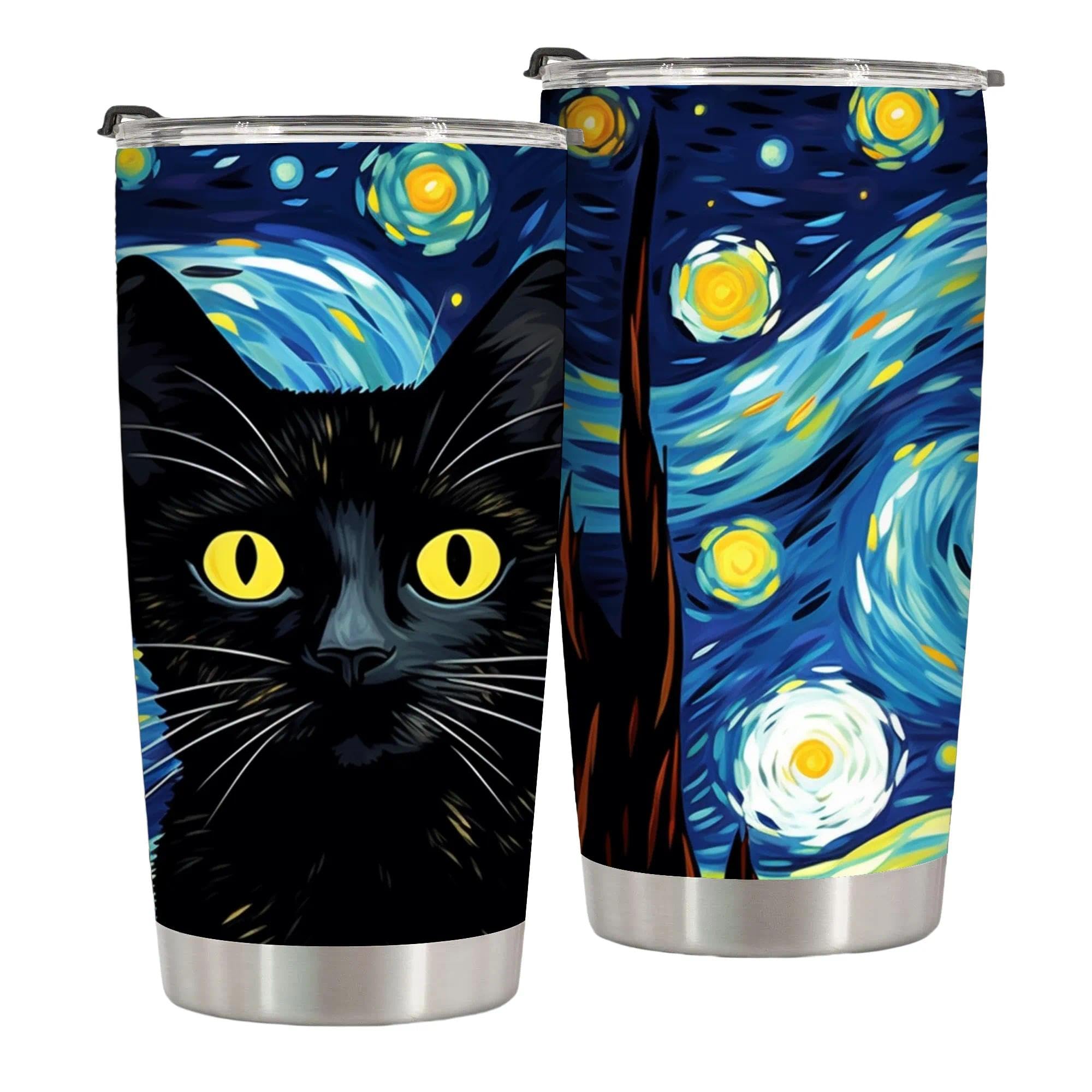 GIINAL Funny Starry Night Black Cat Water Bottle ...