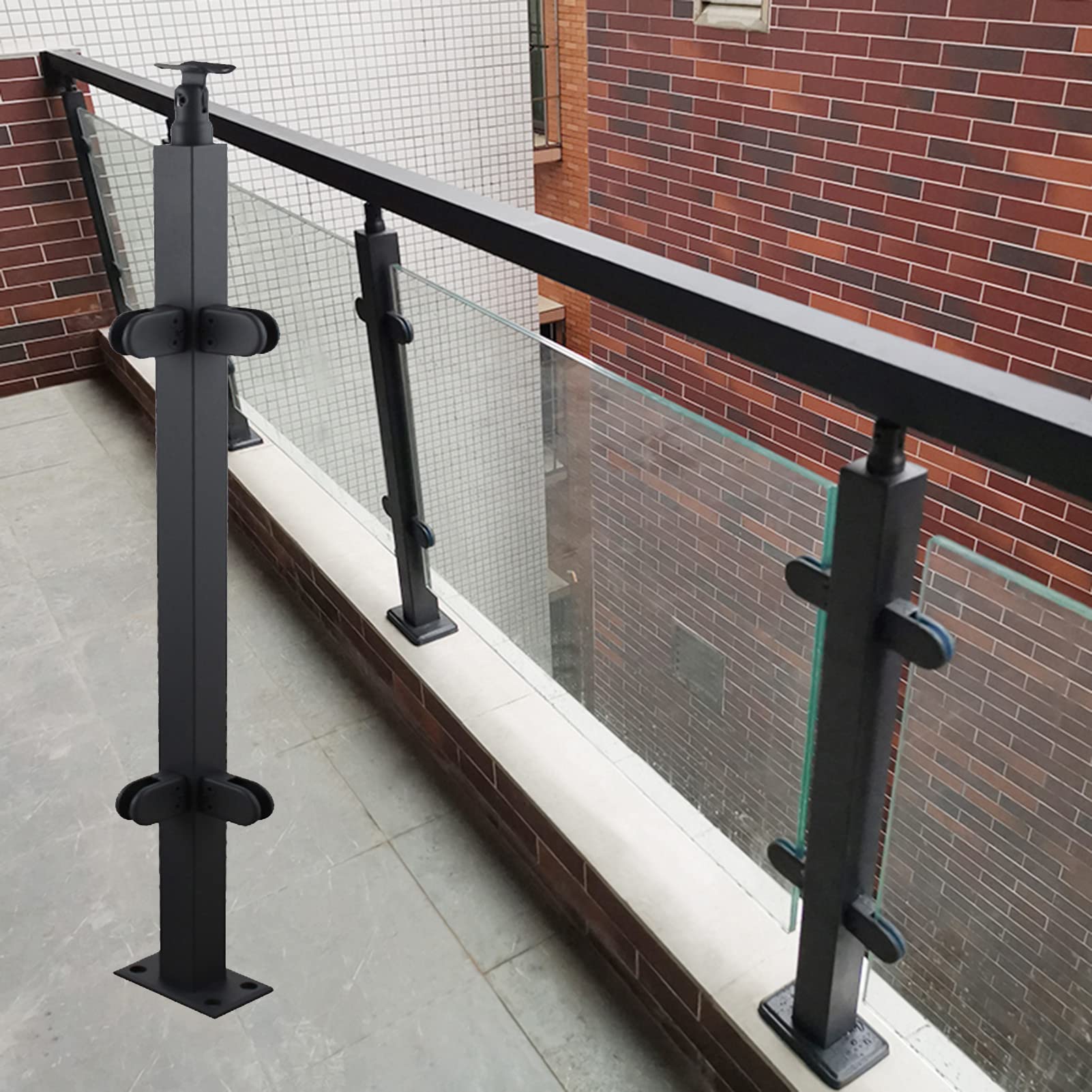 GJZNJYL High Glass Railing Post for 10mm/12mm Panels - Windproof Balustrade System for Deck, Villa, Balcony - 95cm Floor Standing Square Column Clamp, Corner Position
