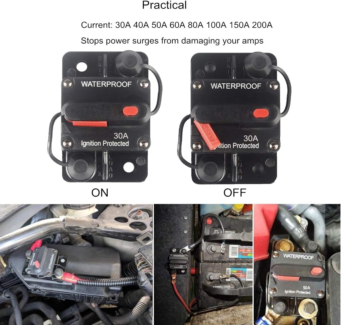 OUHL 30 Amp Circuit Breaker Manual Reset 30-250A for Car Truck Rv ATV Marine Trolling Motors Boat Vehicles,12V-48V DC (30A) : Automotive