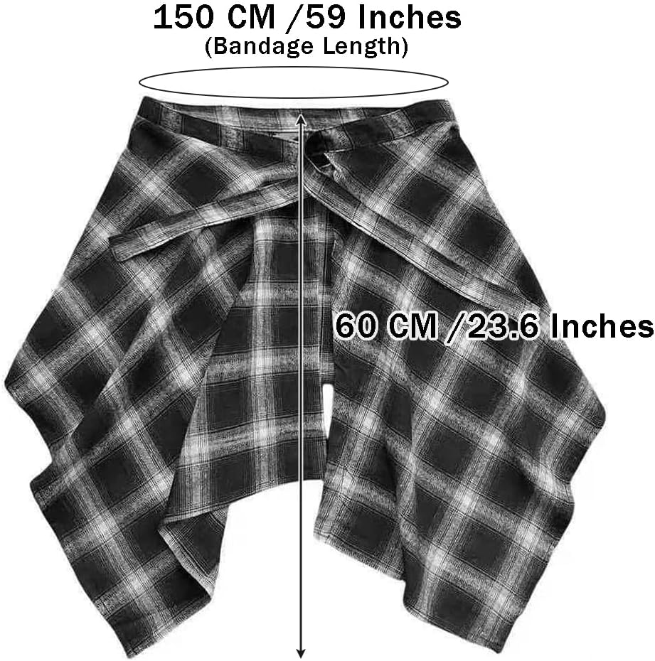 Women's Grunge Mini Plaid Skirt,Hip-Hop One-Piece Tie Up Asymmetrical Skirt,Y2k Overlapping Jeans Decorate Skater - Image 5