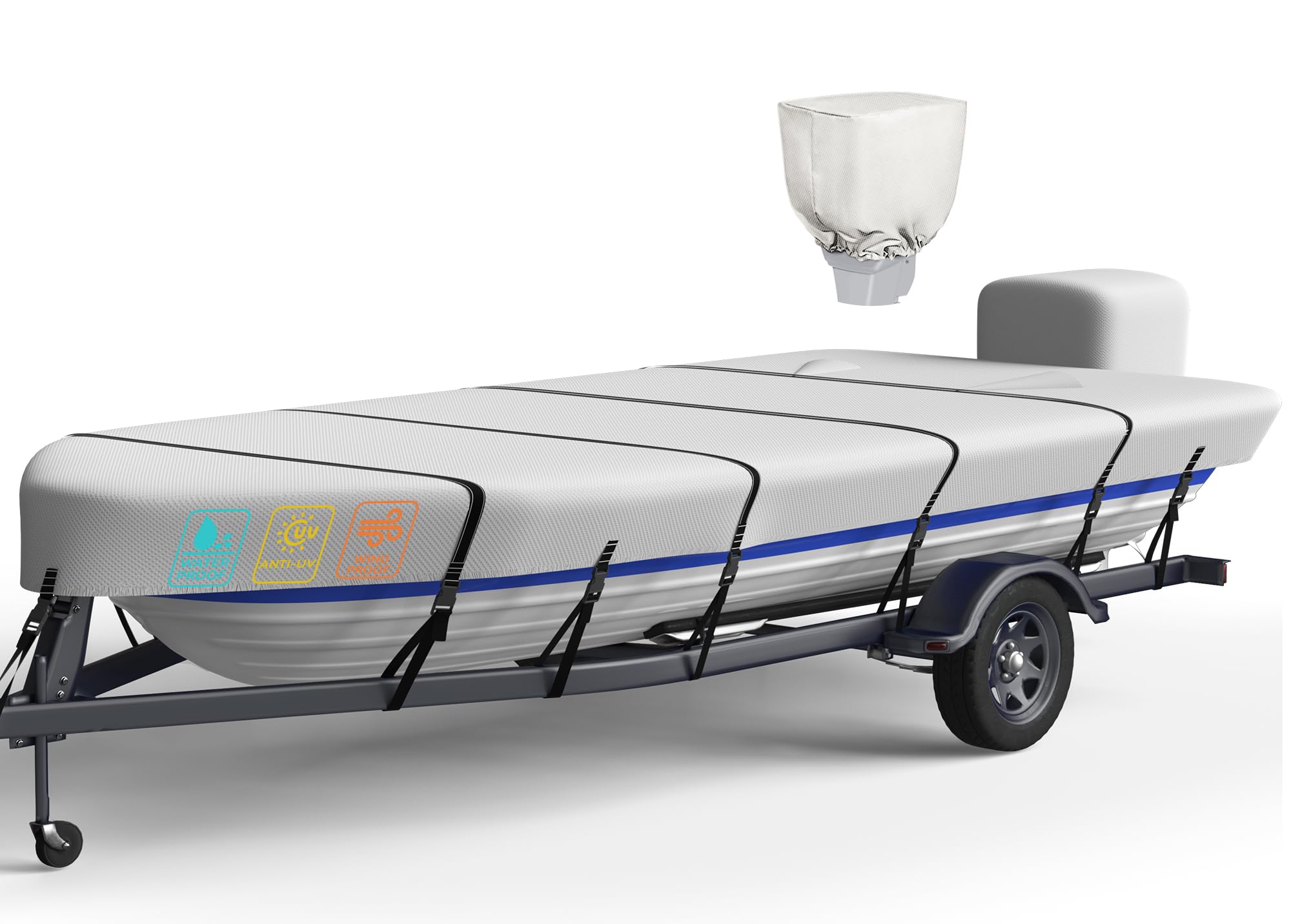 Nukugula 100% Waterproof 800D Jon Boat Cover 18 ft, Marine Grade Canvas Trailerable Anti-UV Jon Boat Cover 18 Foot with 11+4 Pcs Windproof Straps