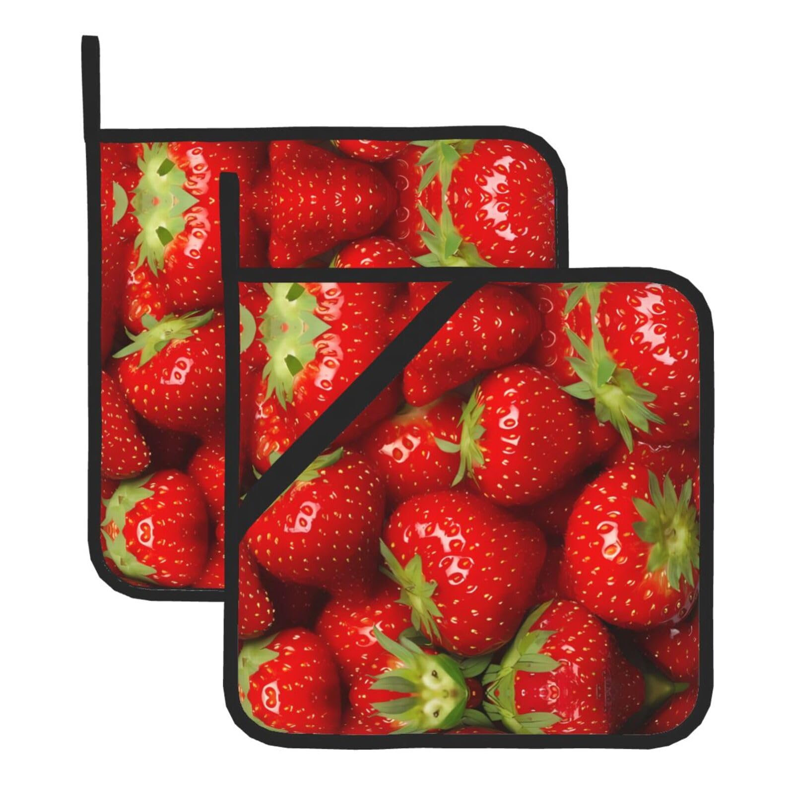 HJFCZH Red Strawberry Fruit Prints Square Hot Pads for Kitchen Counter - Waterproof Pot Holders, Durable Heat Resistant Throw Layers for Serving, Oven & BBQ - 2 Pack