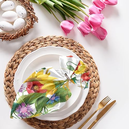 Juego de 6 servilletas de tela con estampado de girasol y amapola de 20 x 20 pulgadas, lavables, reutilizables, para cocina, comedor, decoración de