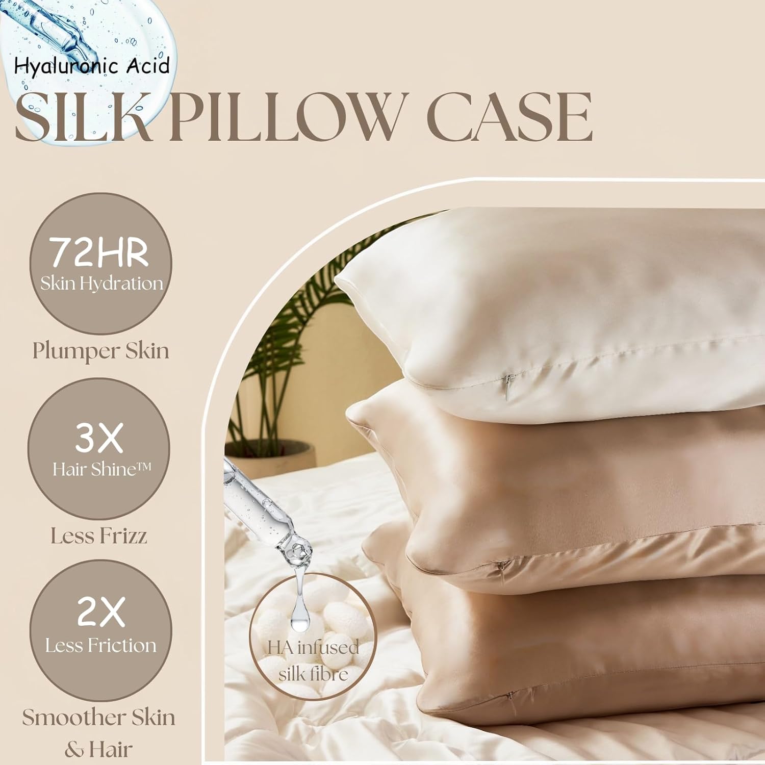 PROMEED Hyaluronic Acid Silk Pillowcase 100% Mulberry, Ultra-Hydrating 23 Momme Silk Pillow Case for Hair and Skin, Grade 6A+, Lock in Moisture Overnight (White, King-20"x36")