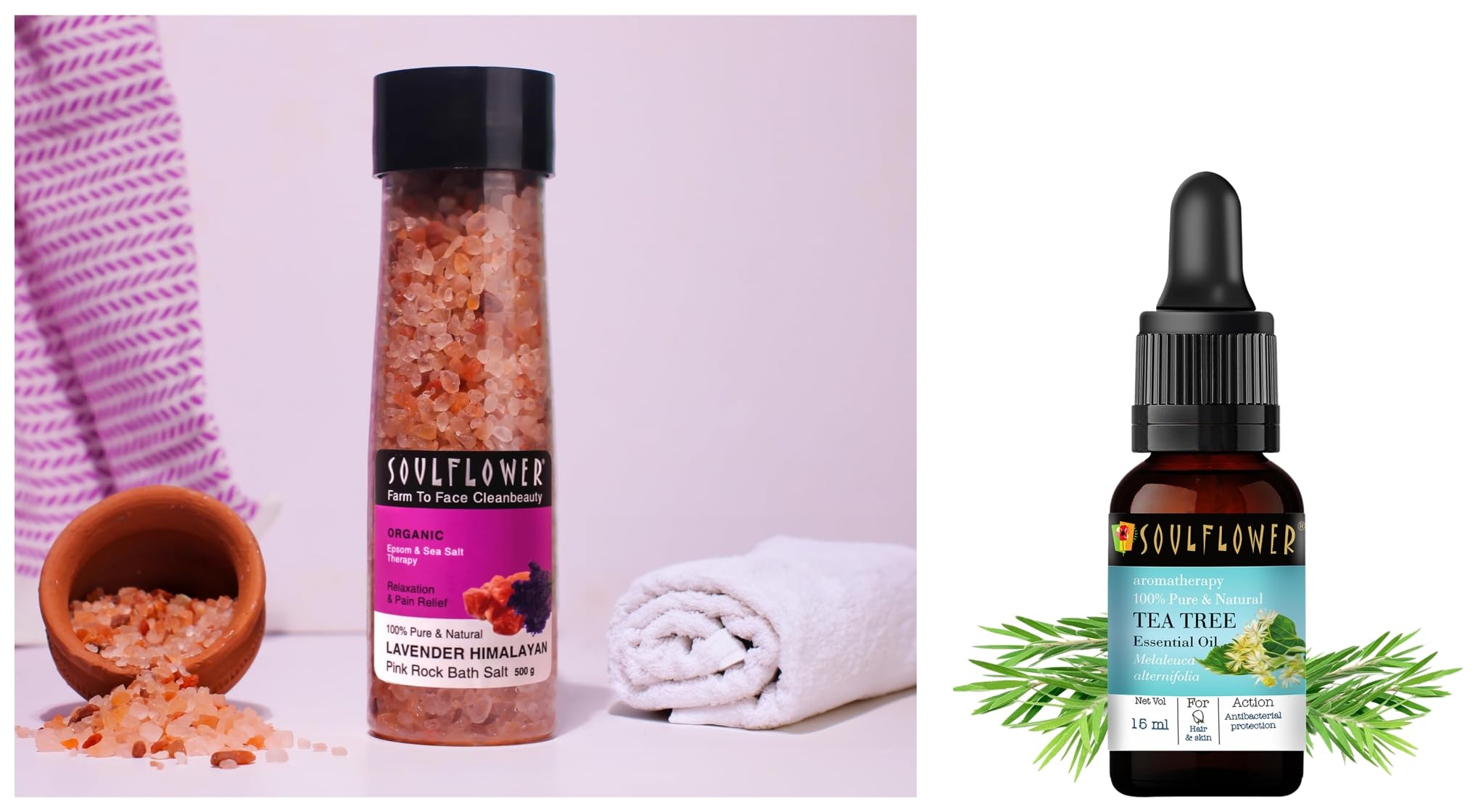 Soulflower Tea Tree Essential Oil for Skin Lavender Bath Salt Enriched with Himalayan Pink Rock Bath Salt-picture-15