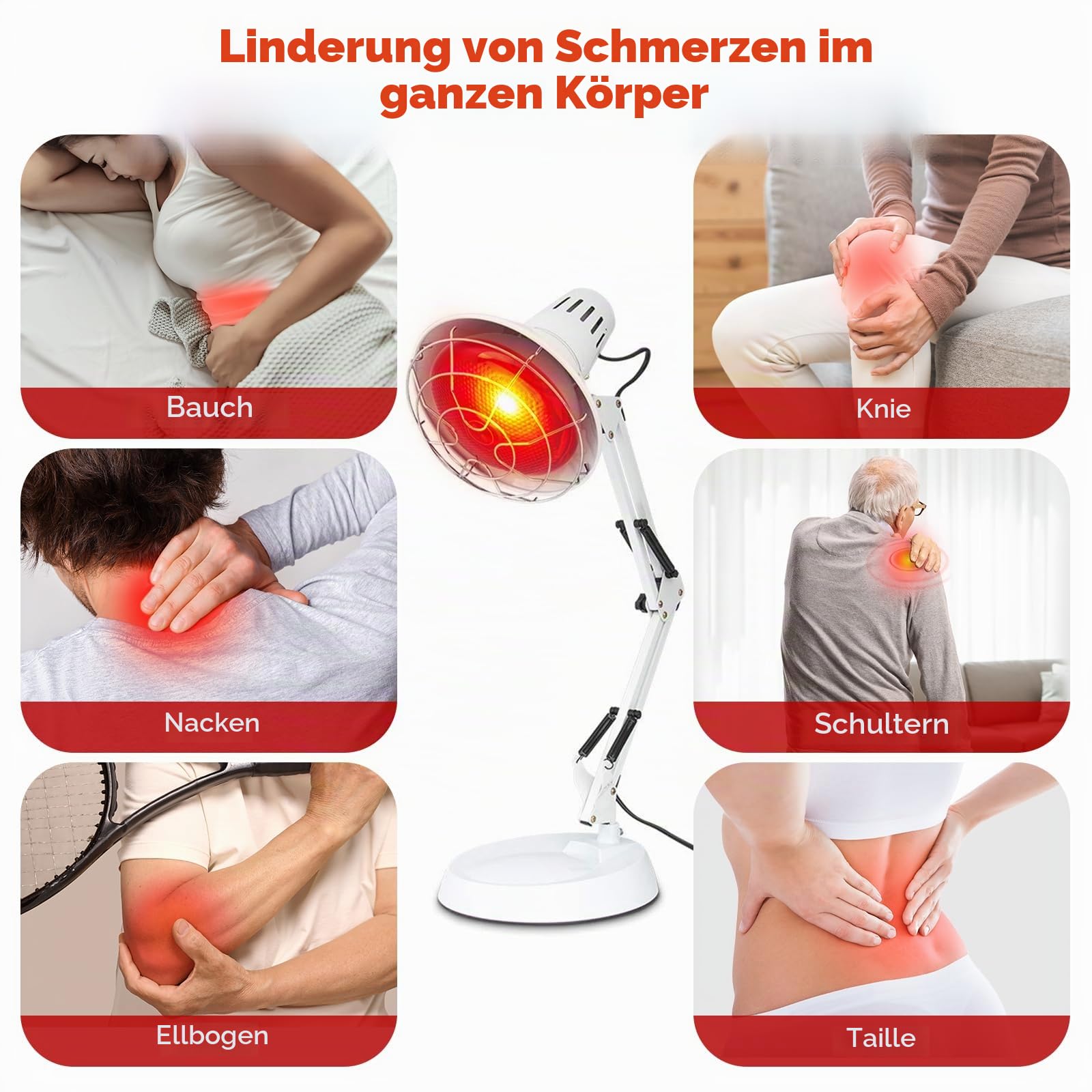 Infrarotlampe,100 W rotlichtlampe wärmelampe, 600nm-1400nm Physiotherapie lampe wärmelampe, Haushalts-Infrarotlampe,rotlichtlampe therapie einstellbar,Weiß