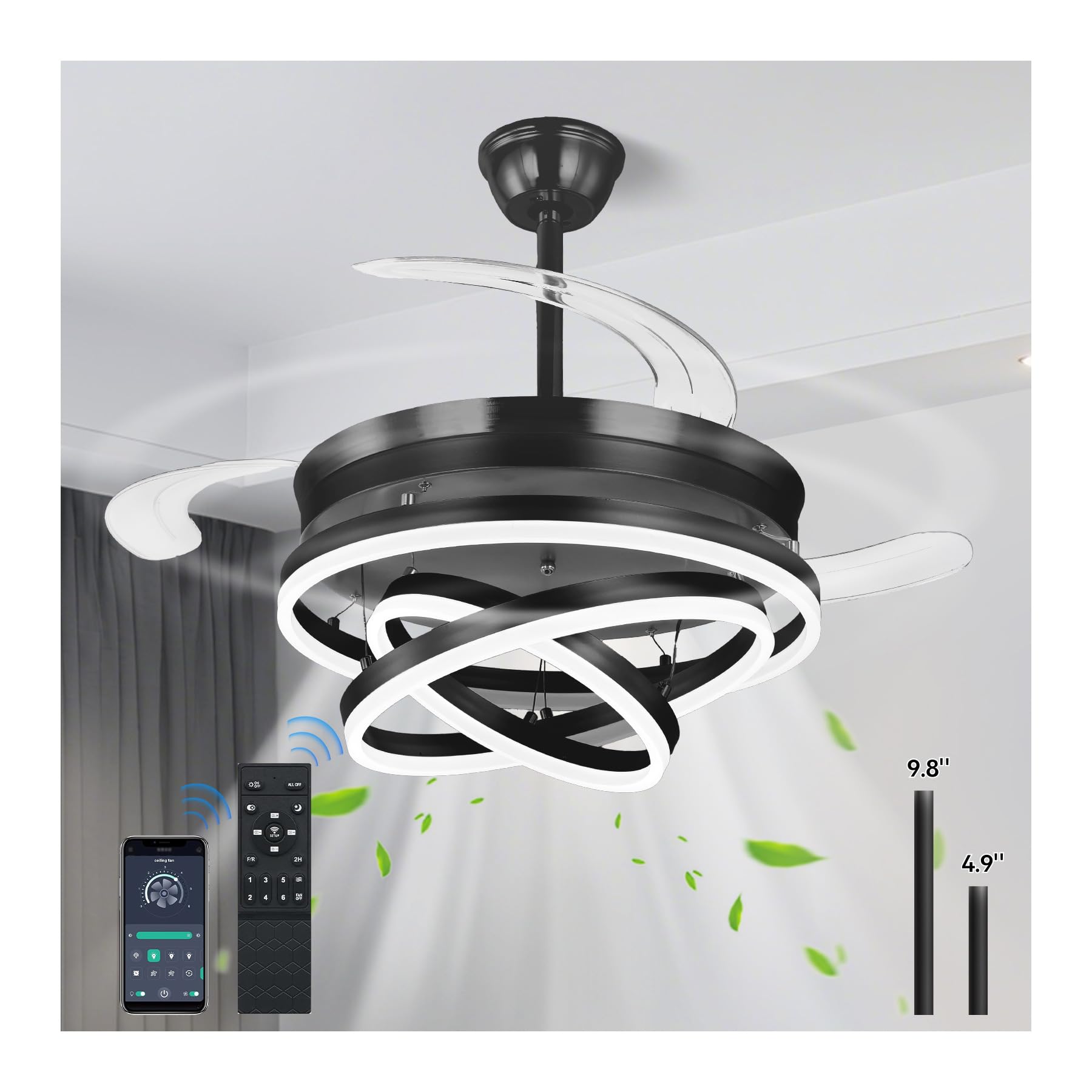 Photo 1 of ***MISSING PARTS*** Hpxnionthr Retractable Ceiling Fan with Light, 42" Black