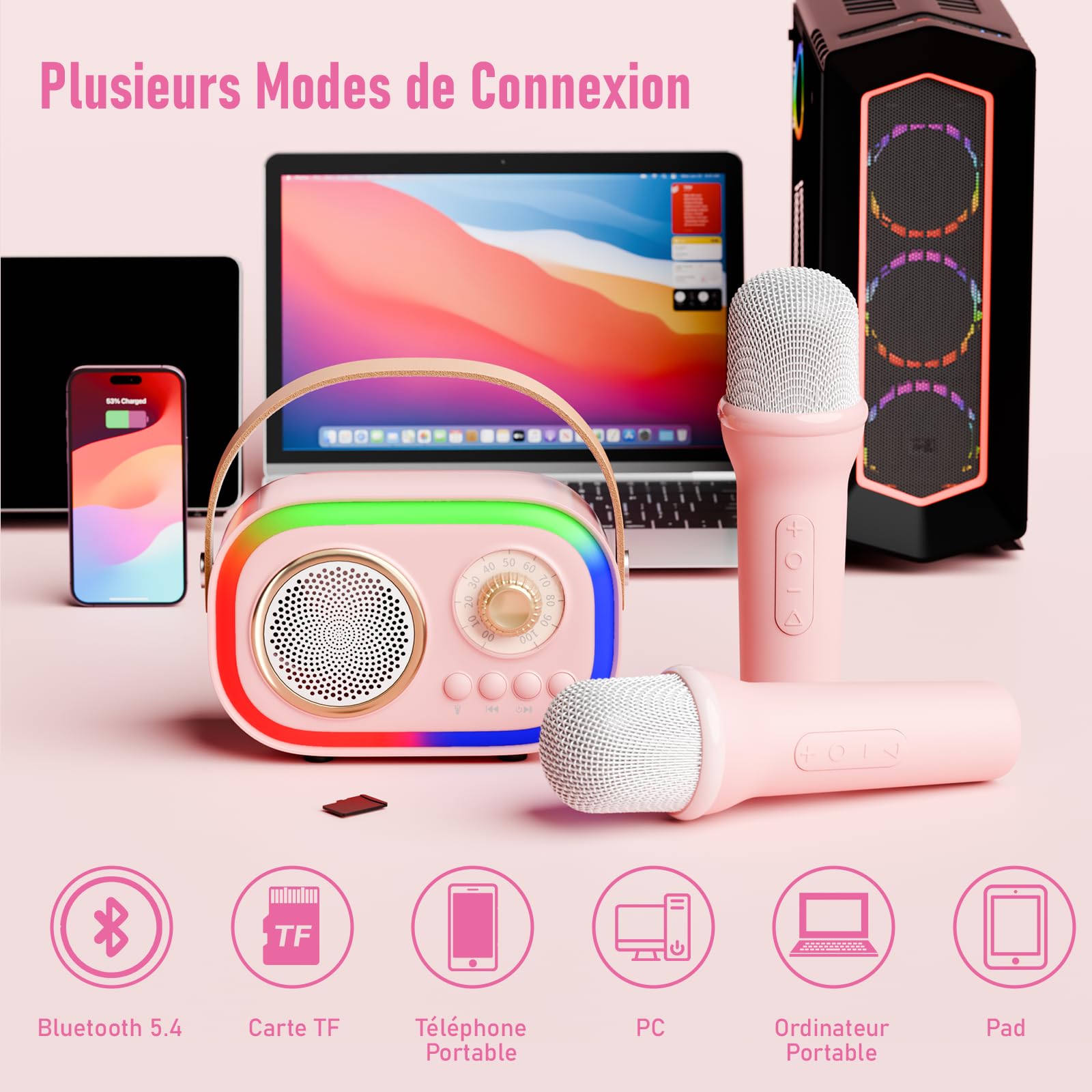 Micro Karaoke Enfant, Cadeau Fille 4-12 Ans Anniversaire Jouet Fille 3-12 Ans Microphones