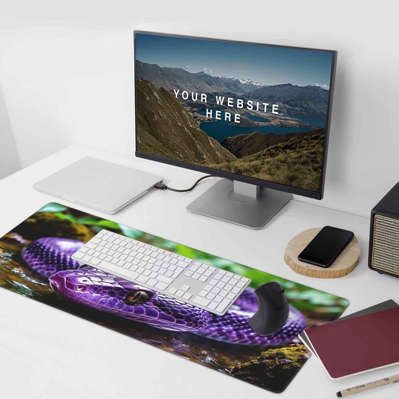 Tappetino Mouse XXL 1400 x 600 x 3mm, Tappetino Mouse Viola Mouse Pad, Esteso con Bordi Cuciti Gaming Mousepad Serpente, Base in Gomma Antiscivolo, Sottomano Scrivania, per Computer, PC, Laptop H-812