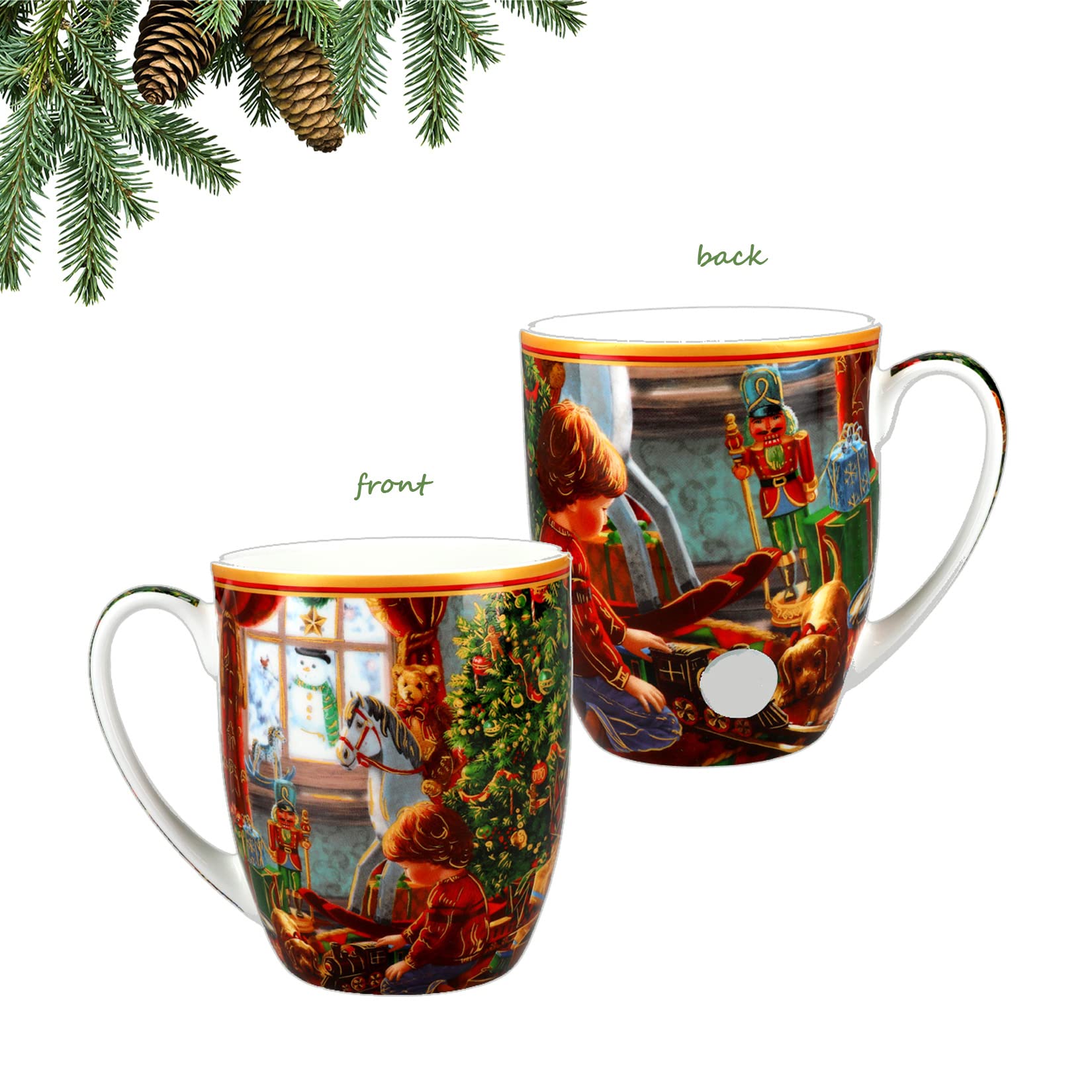 Carmani-Set mit 2 Weihnachtstassen, festliche Partybecher für Tee, Kaffee, heiße Schokolade, dekoriert Weihnachtsmotiv, 400 ml