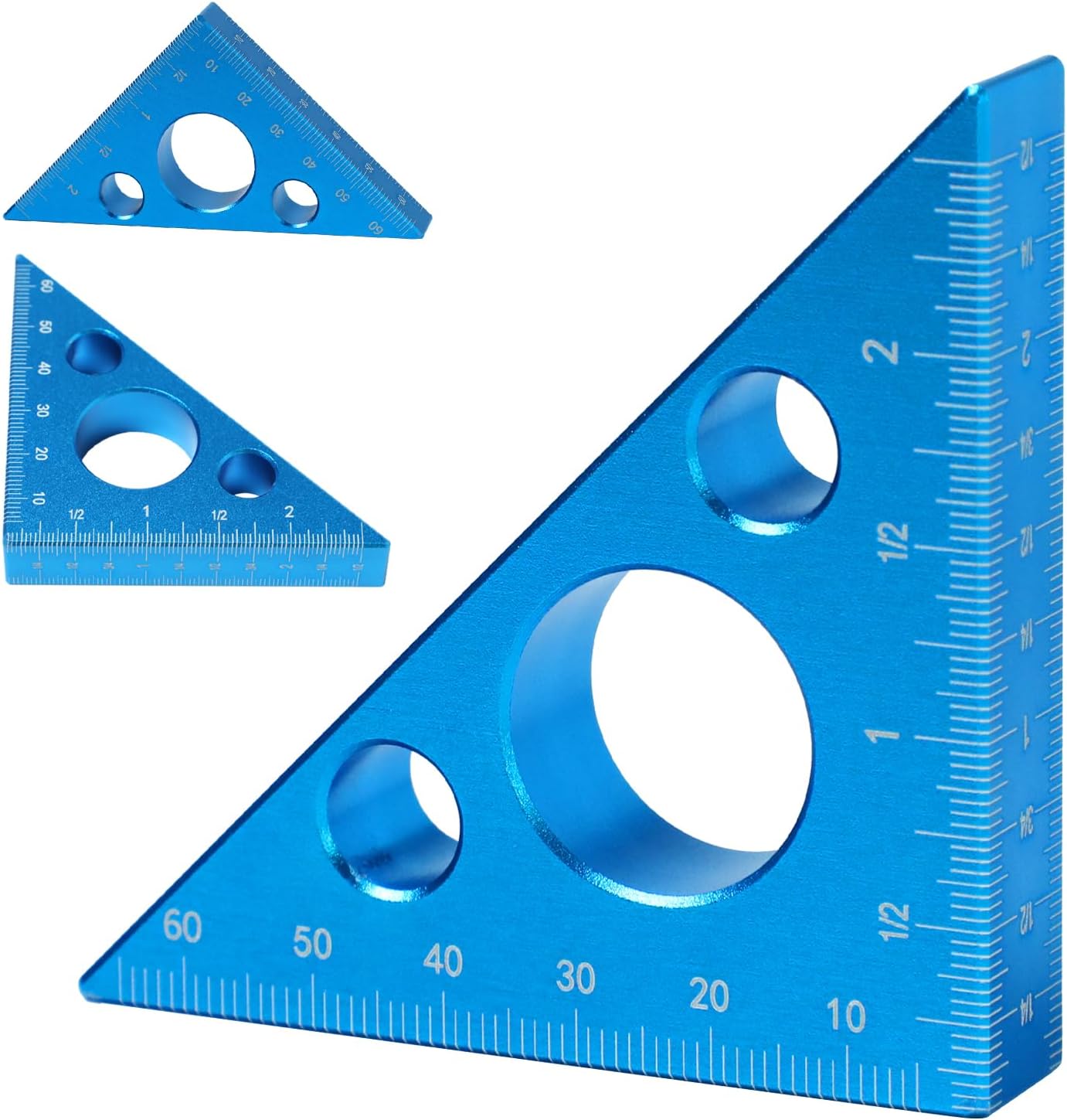 Aluminium Alloy Right Triangle Angle Ruler, 45/90 Degrees Multi Angle Construction Tool with Imperial and Metric Scales, Mini Portable Isosceles Triangle Angle Ruler for Woodworking Workshop (Blue)