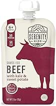 Serenity Kids 6+ Months Baby Food Pouches Puree Made With Ethically Sourced Meats & Organic Veggies | 3.5 Ounce BPA-Free Pouch | Grass Fed Beef, Kale, Sweet Potato | 1 Count