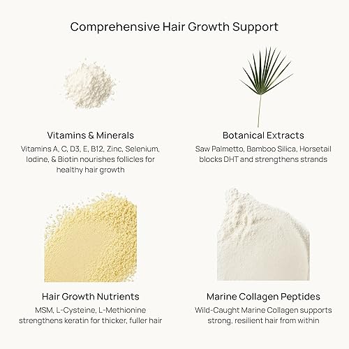 Miniatura 7 de Lunos Suplementos para el crecimiento del cabello  Fórmula de 17 ingredientes con biotina, palma enana americana y colágeno marino  Productos para