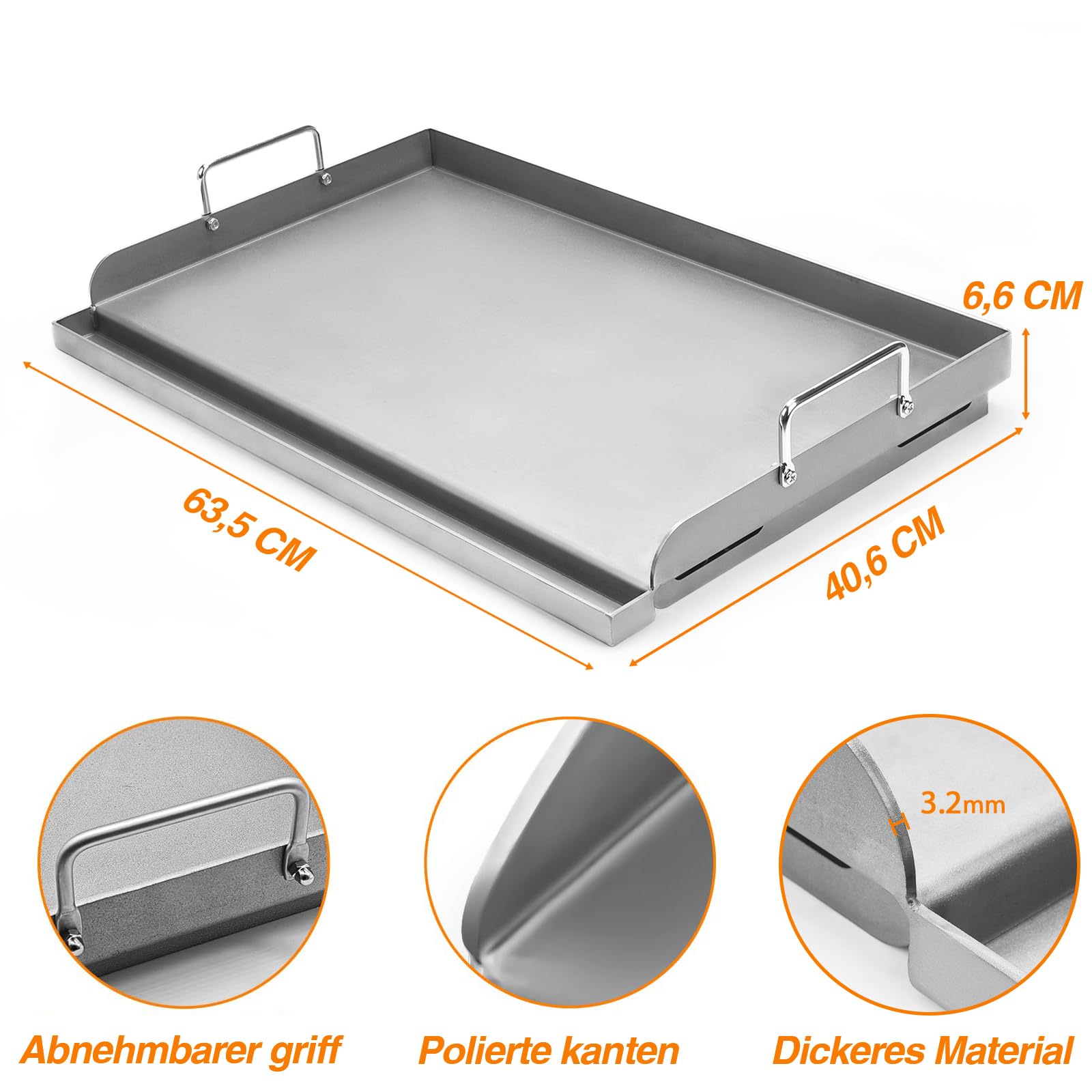 Universal BBQ Plancha Grillplatte Griddle für Weber Gasgrill und Holzkohlegrill, Grillplatten für Burger, Gasgrill und mehr, Rechteckig,63,5 x 40,6 CM Universal Grillpfanne mit Abnehmbarer Griff