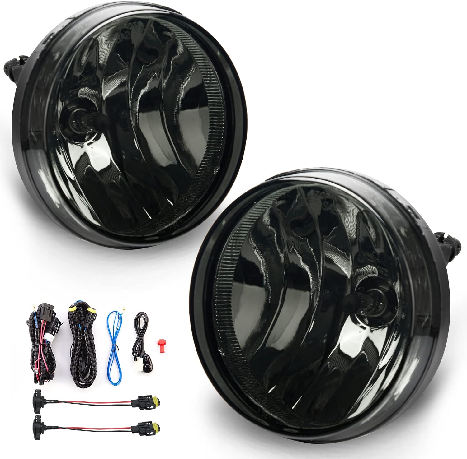 Fog Lights Lamps Replacement for 2007 2008 2009 2010 2011 2012 2013 GMC Sierra 1500,07-14 GMC Sierra 2500 3500HD Fog Light Compatible with H8 12V 35W Bulbs Switch and Wiring Kit-Smoke Lens