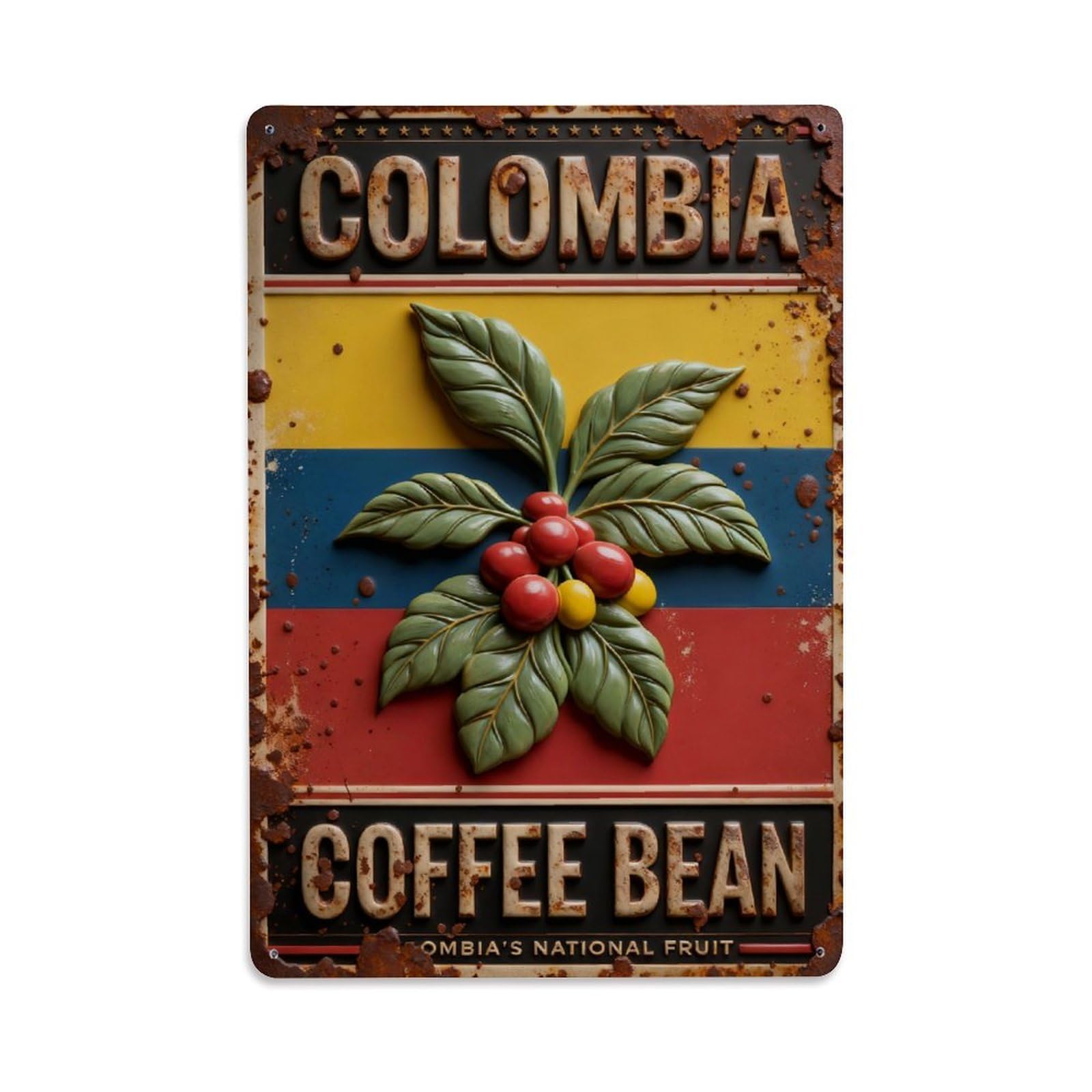 Colombia Coffee Bean Flag Plant Vintage Metal Tin Sign Retro Wall Decor, Bar Garage Cafe Kitchen Home Wall Art Poster Decoration 8x12inches