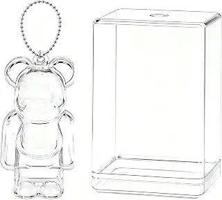 [prudencrose] ベアブリック 8cm用 保護ケース 3Dスキャン設計 2WAYセット クリア キーホルダー 特大ディスプレイケース付 TPU 黄変防止 防塵 耐衝撃 チェーン付 携帯収納