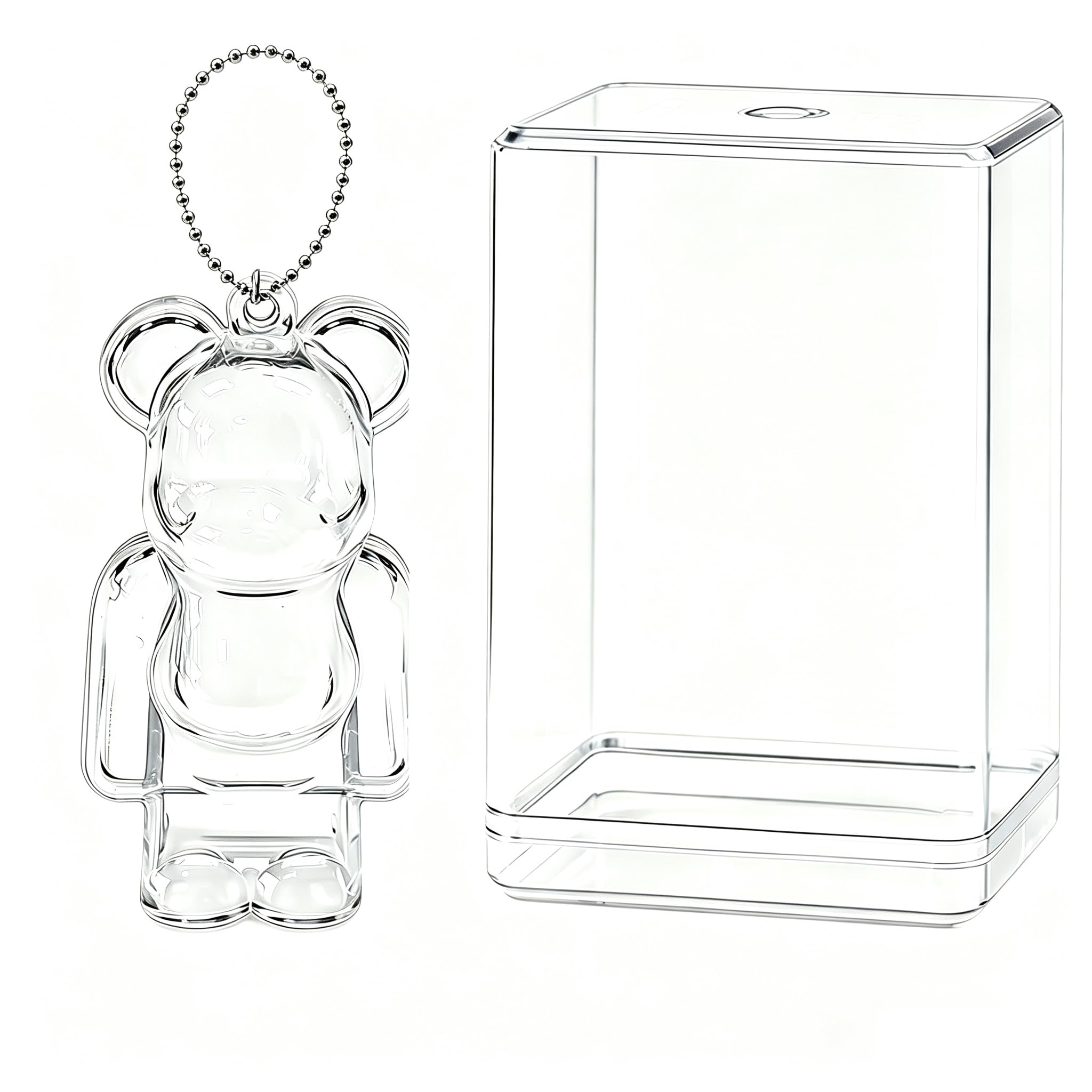 [prudencrose] ベアブリック 8cm用 保護ケース 3Dスキャン設計 2WAYセット クリア キーホルダー 特大ディスプレイケース付 TPU 黄変防止 防塵 耐衝撃 チェーン付 携帯収納