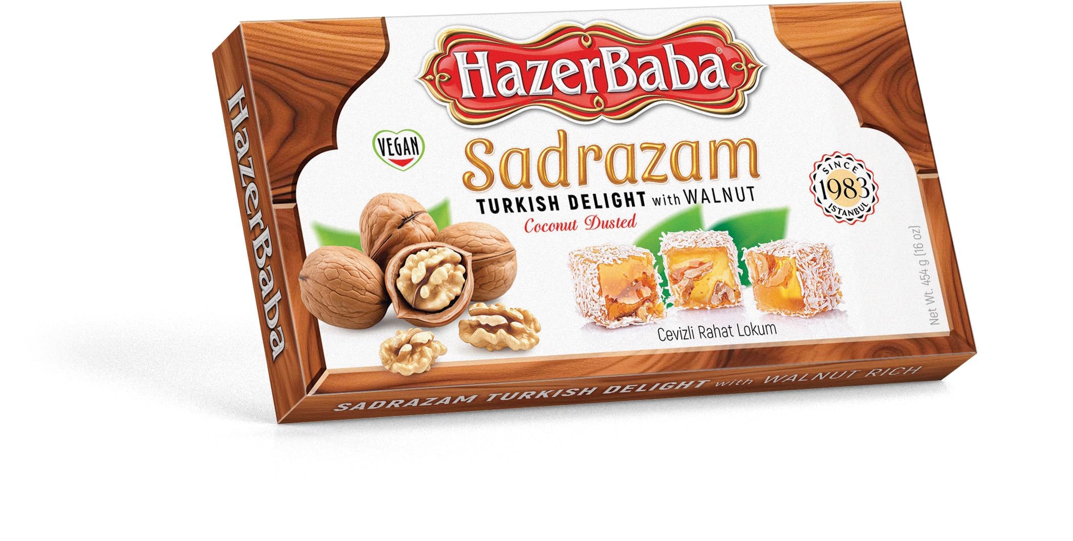 Hazer Baba Turkish Delight Candy, Sadrazam Walnut Coconut Dusted, Gourmet Snack Box, Traditional, Vegan Snack, Lokum, Unique Sweets, Loukumi, Delicias Turcas, Halal, Kosher, 16oz (454g)