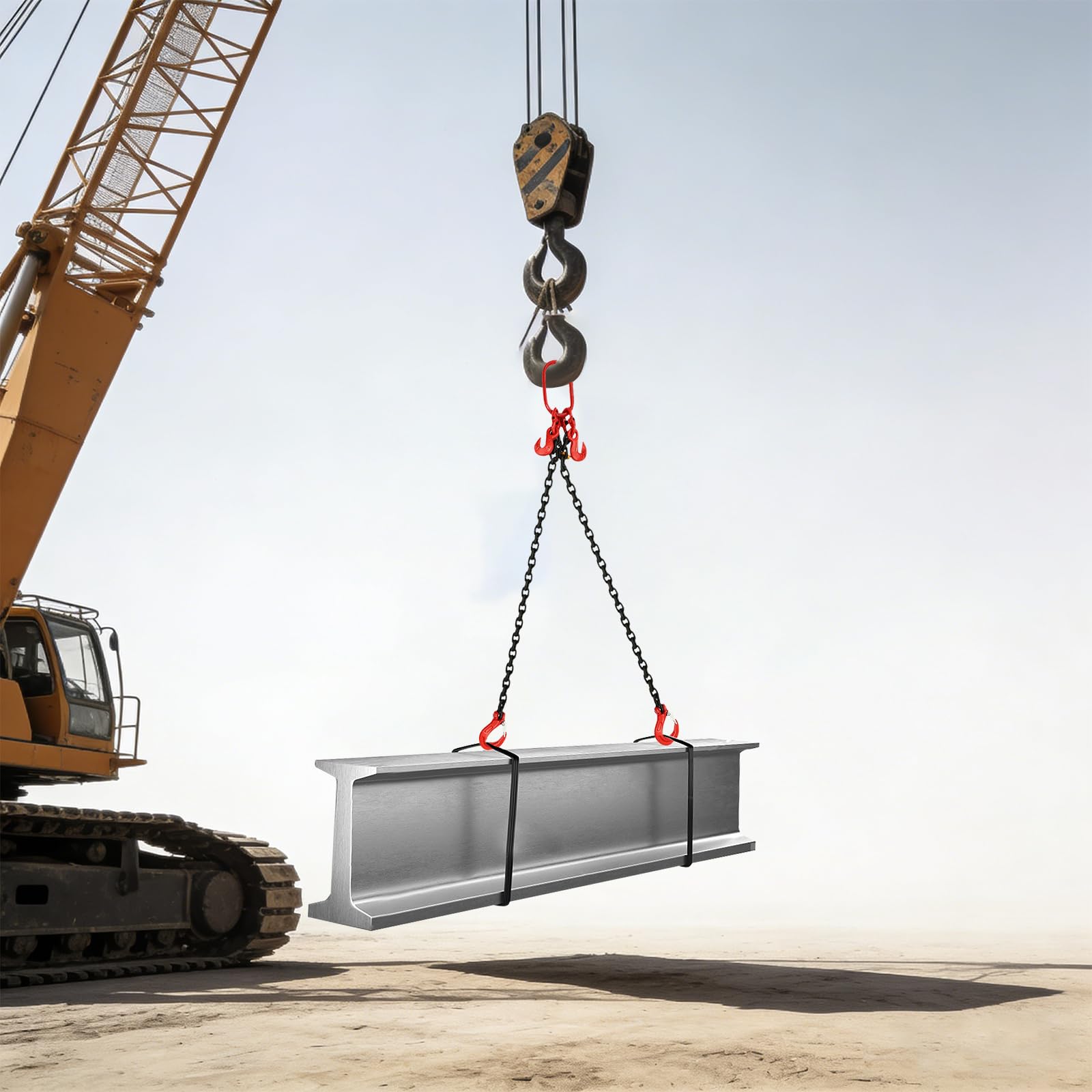 Catena per catena a 2 fili, 2 m, strumento di sollevamento, capacità di carico 2T, catena in acciaio con gancio, dimensioni dell'anello di sollevamento 6,4 × 1,3 × 12,7 cm, fabbriche, catena di