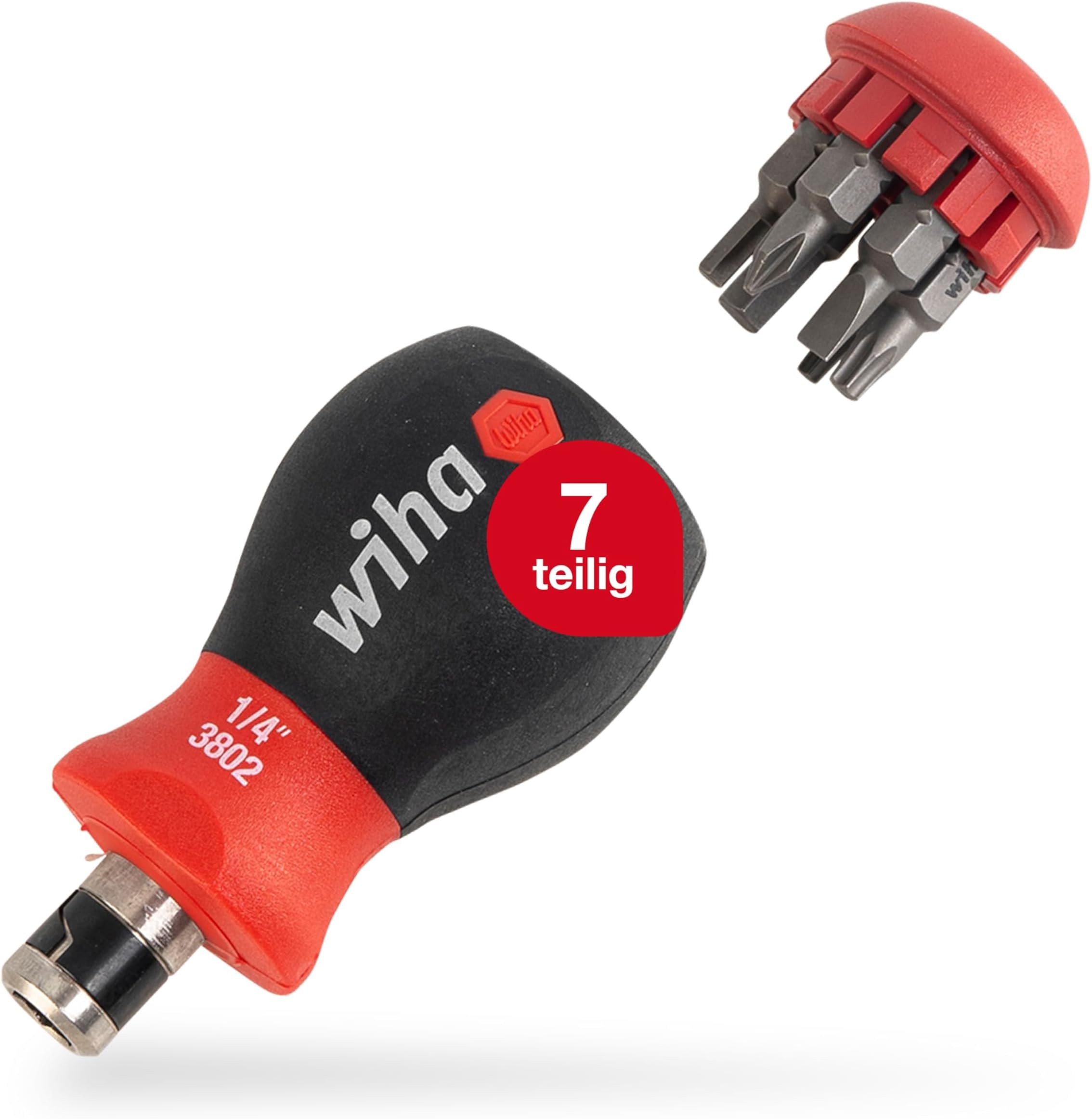 Wiha 43613 Series 3801 Screwdriver with Bit Magazine Stubby, Red Black