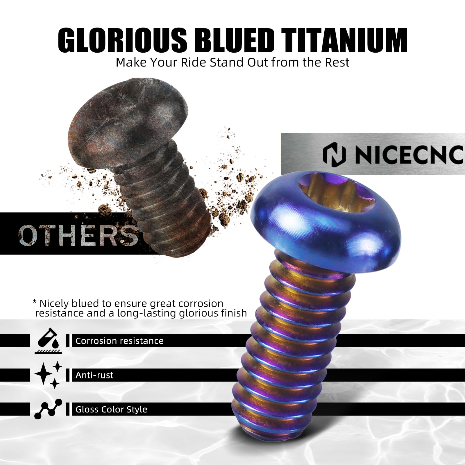 NICECNC Derby-Abdeckschrauben, Compatibile with Harley Davidson Blackline FXS, Breakout CVO FXSBSE, Super Glide FXD 2007–2010, Siehe Passform, Titanlegierung, Blau, 5 Stück