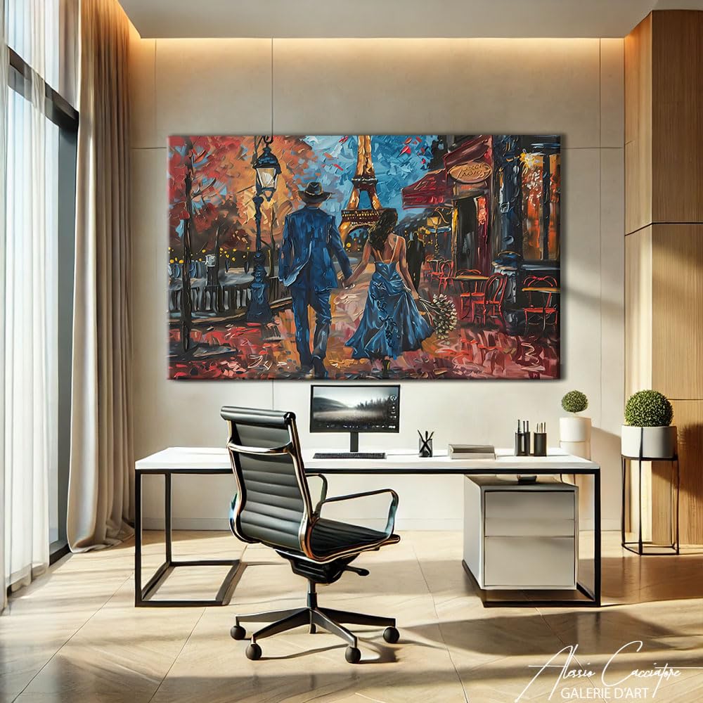 Alessio Cacciatore Quadro per camera da letto coppia, decorazione da parete con amore e coppia, idea regalo per giovani coppie, decorazione da parete Parigi - tela coppia innamorata