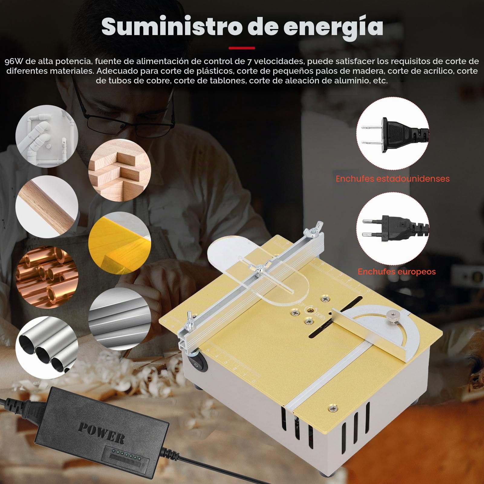 Mini Sierra de Mesa, Pequeña Cortadora de Sierra Eléctrica Portátil para Carpintería con de Hoja Ajustable, Sierra de Mesa Multifuncional de Precisión para Madera, PCB, Plástico