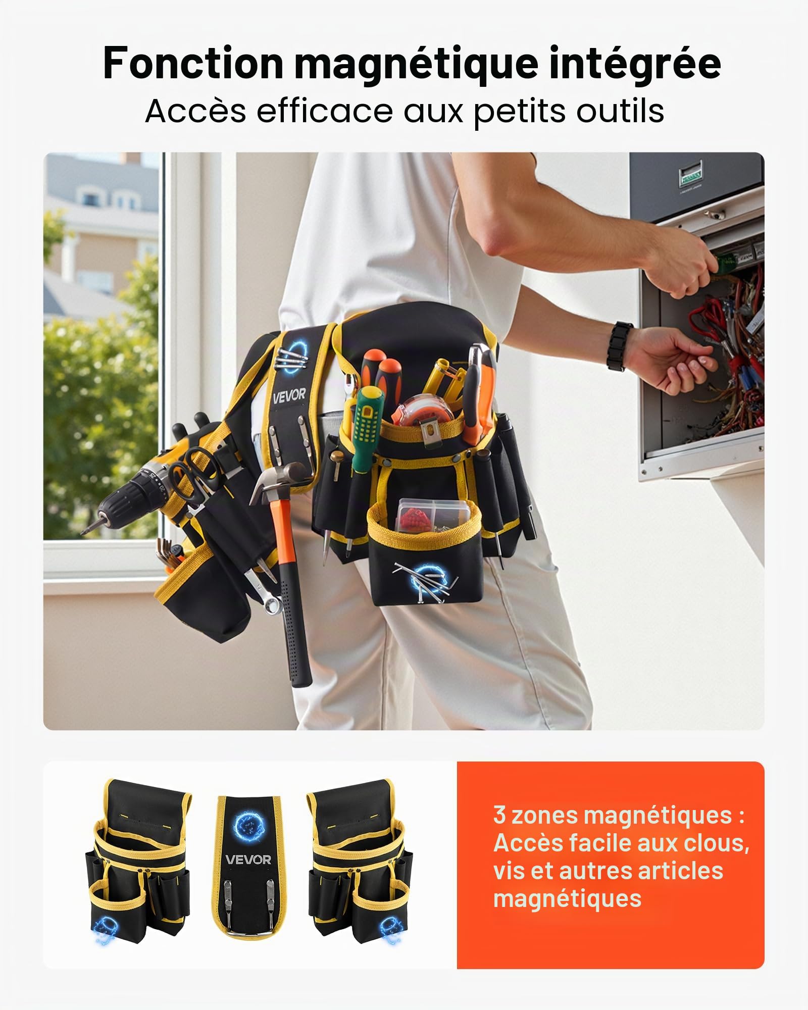 VEVOR Ceinture Porte Outil 28 Poches Ceinture à Outils Tour de Taille Ajustable 78,7-121,9 cm Sacoche Charpentier Amovible Réglable Sac à Outils pour Électricien Construction Homme Chantier Bricolage