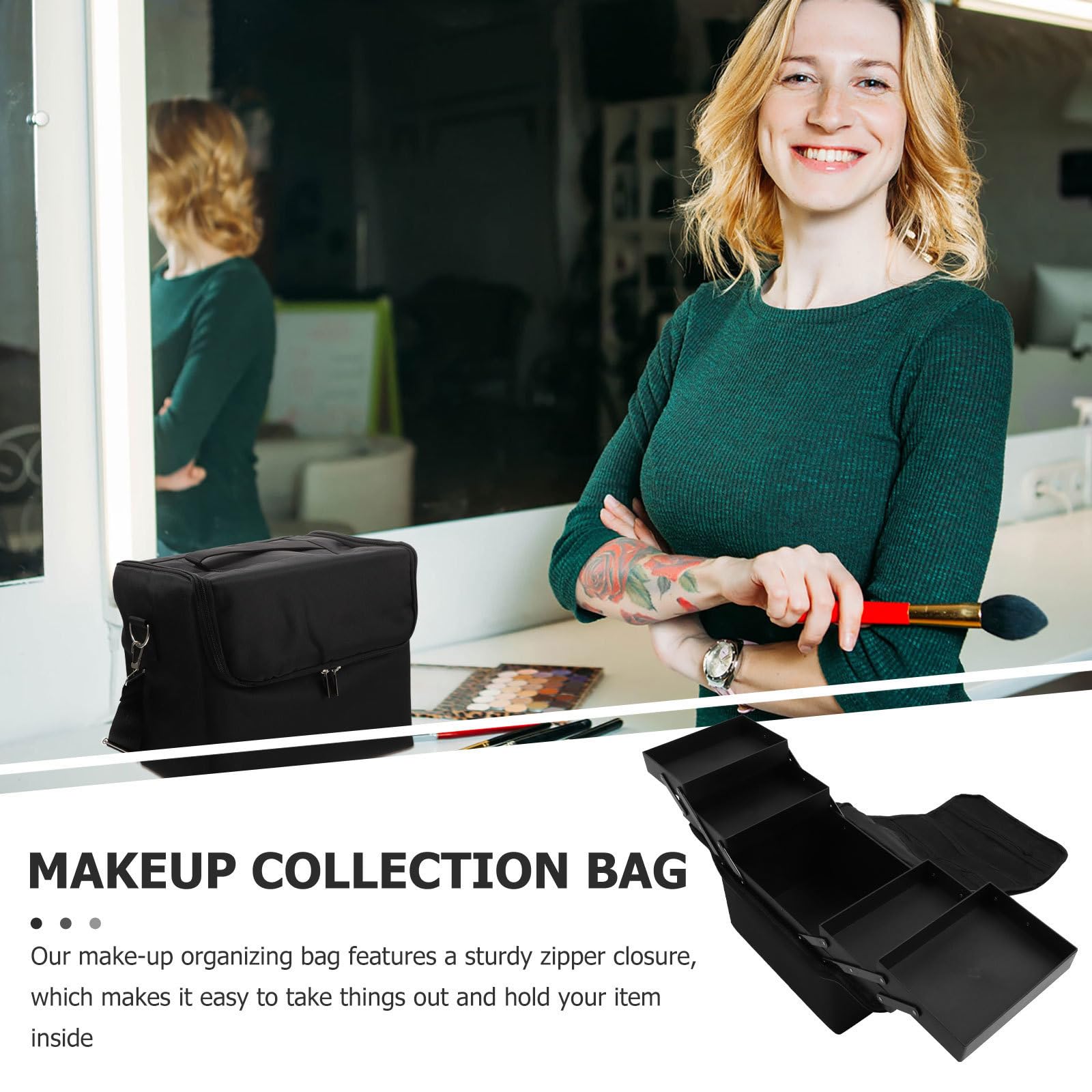 Bolsa de Maquillaje de Gran Capacidad para Viaje, Neceser Portátil de Tela Oxford Cierre de Cremallera Resistente y Diseño Ligero para Organizar Herramientas de Manicura