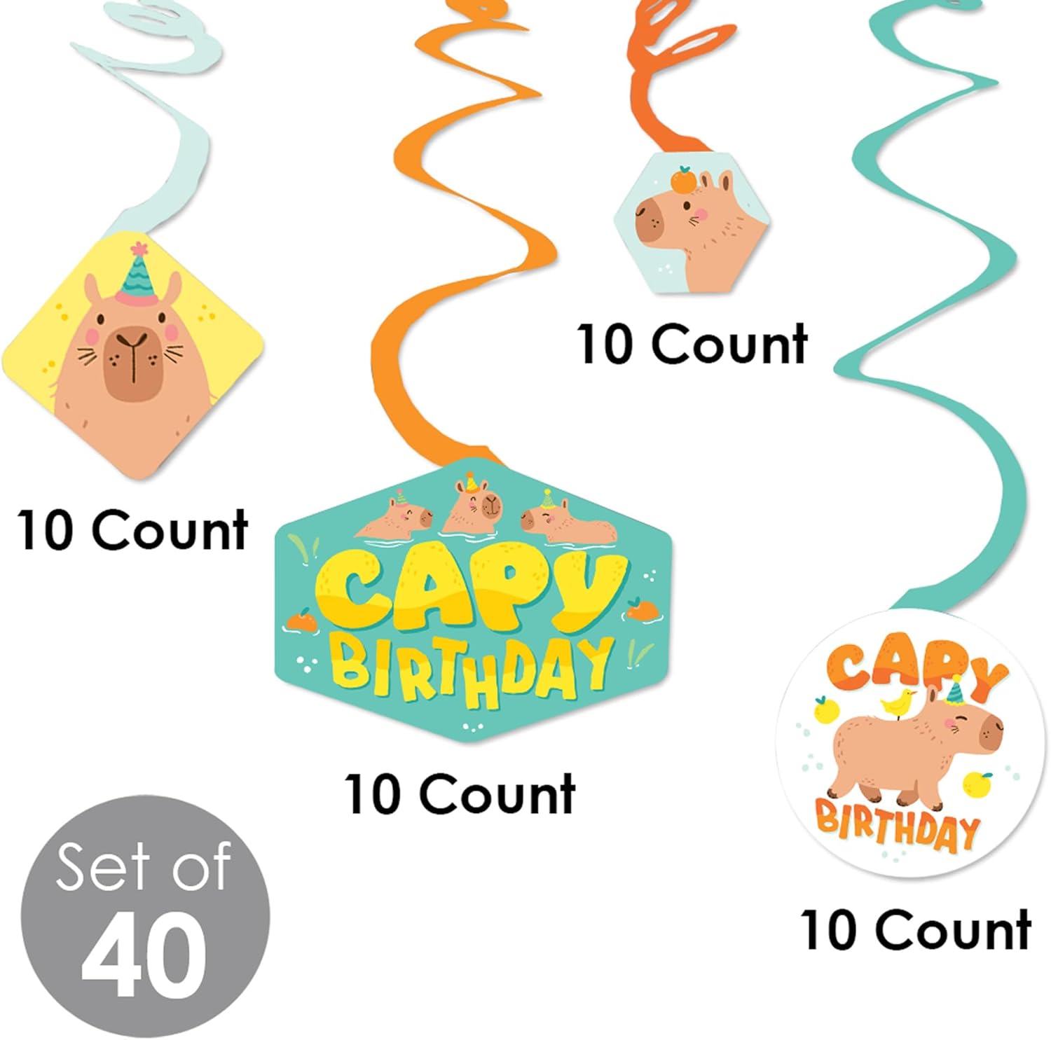 Big Dot of Happiness Capy Birthday - Capybara Party Hanging Decor - Party Decoration Swirls - Set of 40