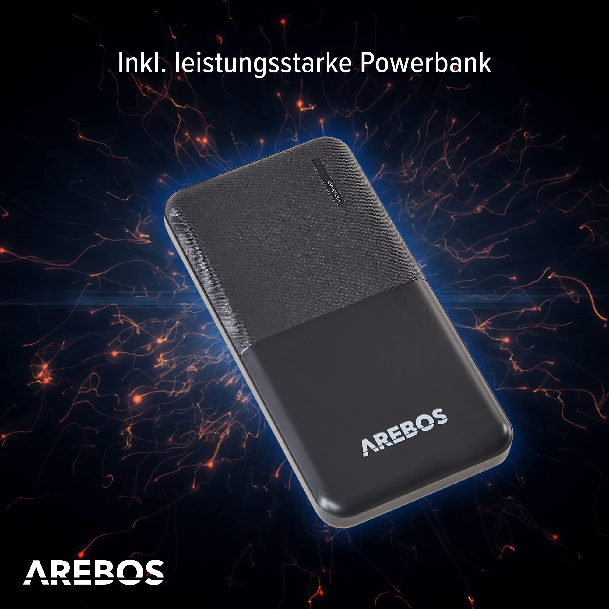 AREBOS Bezprzewodowa kurtka ocieplana | Ogrzewana kurtka z kapturem dla mężczyzn | 9 stref grzewczych z baterią zewnętrzną 10 000 mAh | 3 poziomy ogrzewania | można prać w pralce | L