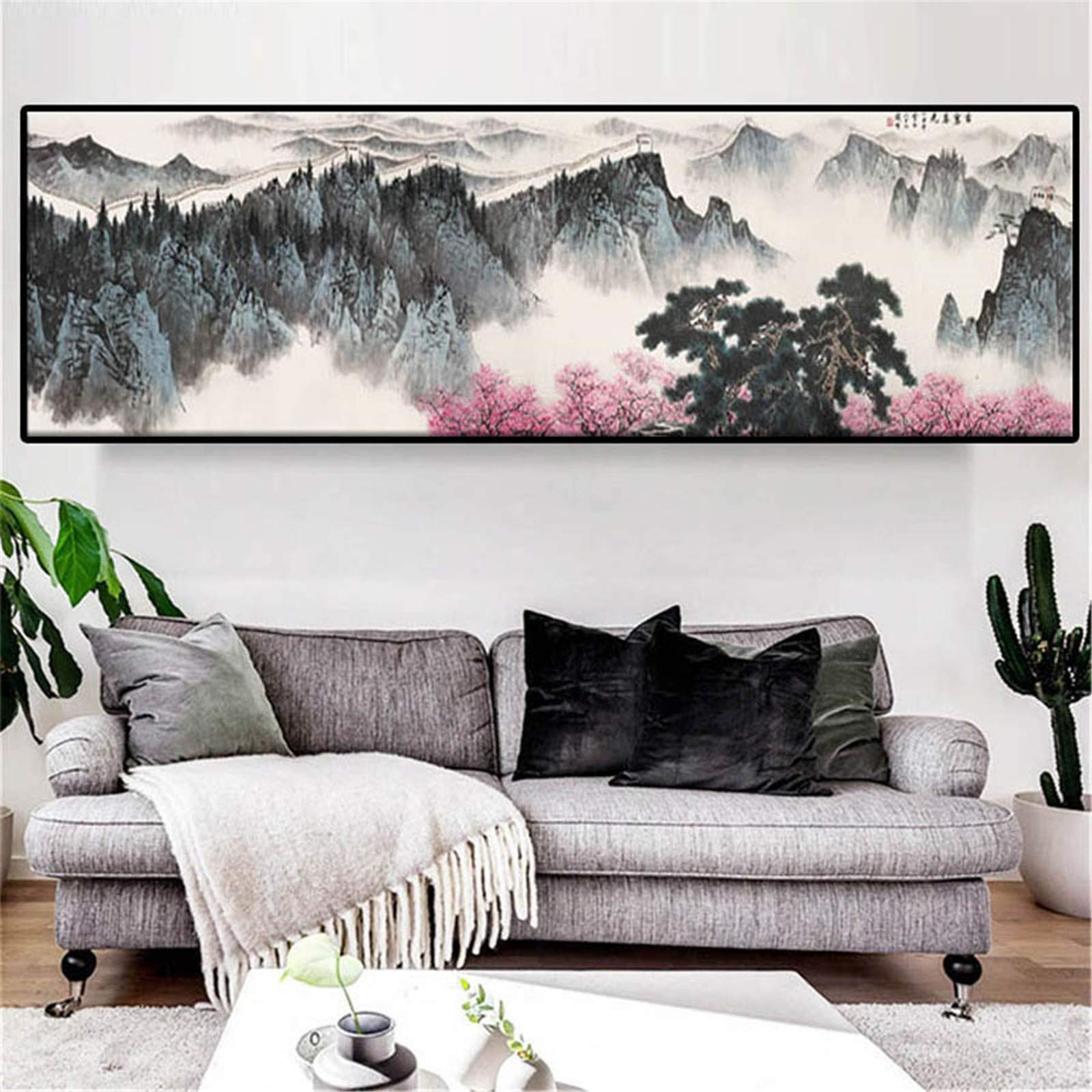 Diamond painting pour salon grand format kit broderie diamant déco chambre montagne abstraite