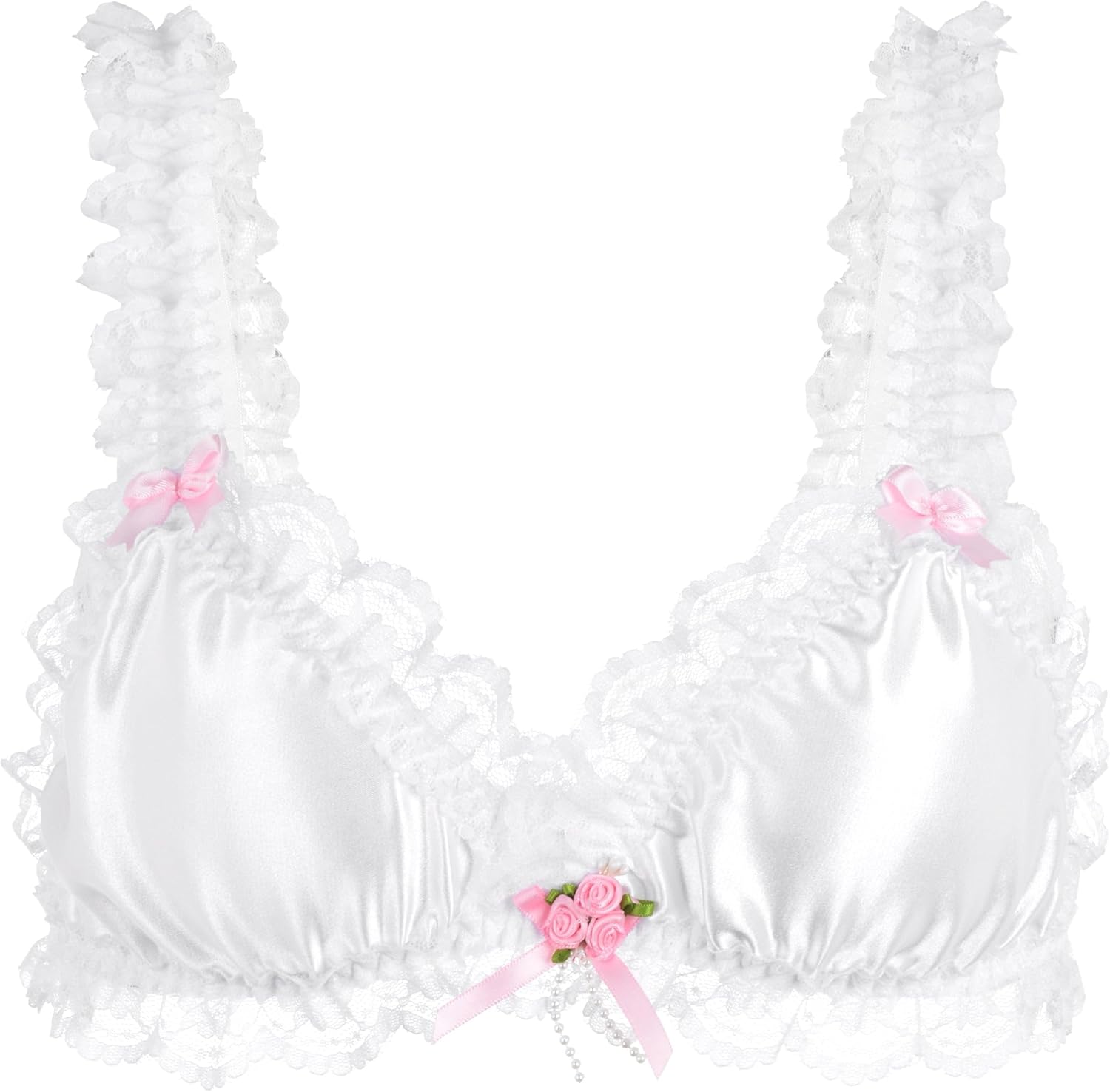 Satini Sissy Frilly Lace Fitted Satin Bralette